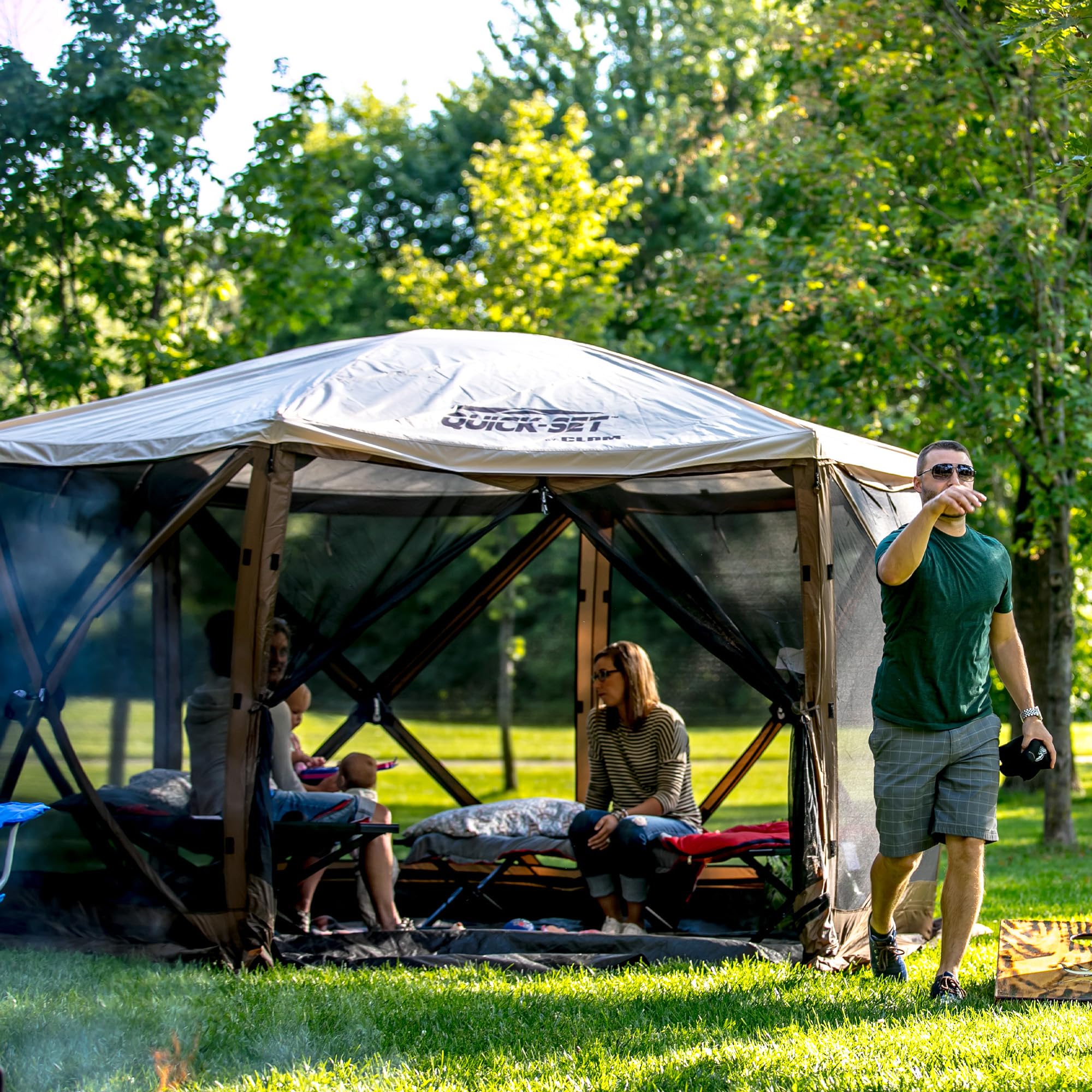 CLAM Quick-Set Pavilion and Pavilion Camper Rain Fly Additional Water and Sun Resistance for Canopy Pop Up Tent Models, Light Tan (Tent Not Included)