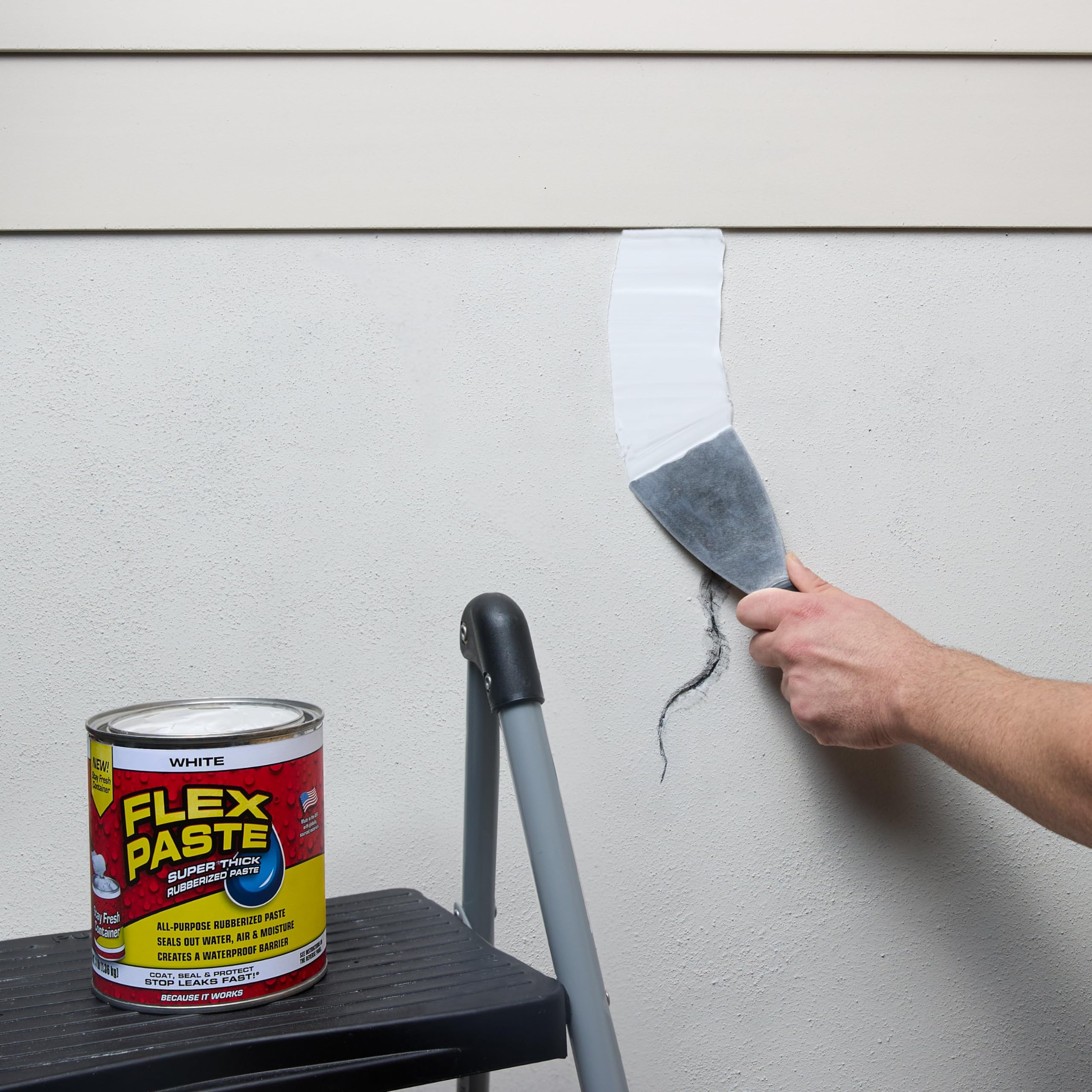 Flex Paste, Paintable Waterproof Putty, Spackle Sealant, Fill Gaps Cracks Holes - Block Out Water and Air - UV Resistant - Walls, Drywall, EPDM, Concrete, Roof, RV Repairs, White, Quart