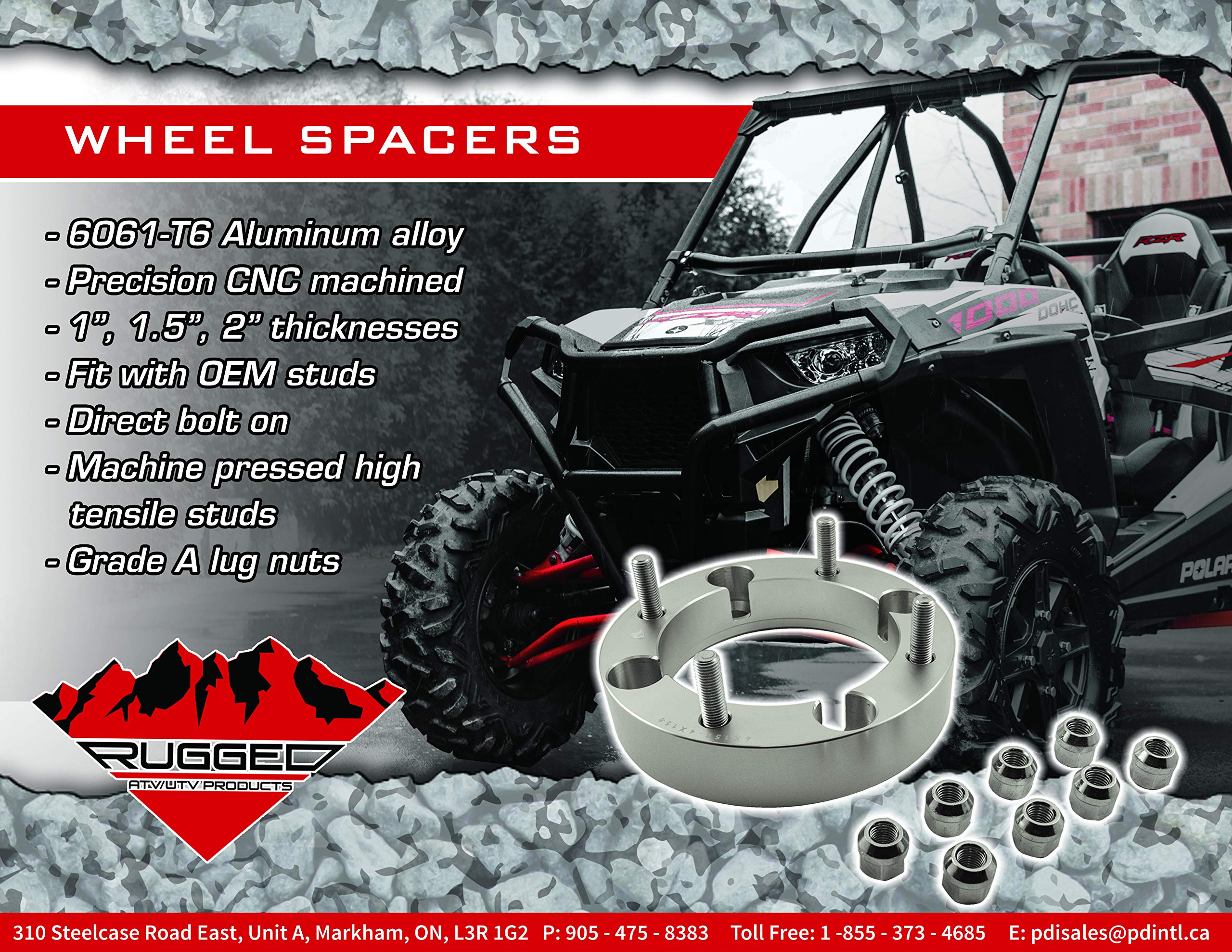 Front/Rear Rugged Wheel Spacer for Kubota RTV- XG850/X900/X1100/X1120/X1140, Made Up of Aluminum Alloy, Machine Pressed High Tensile Studs (See Fitment Details in Description) 2pcs