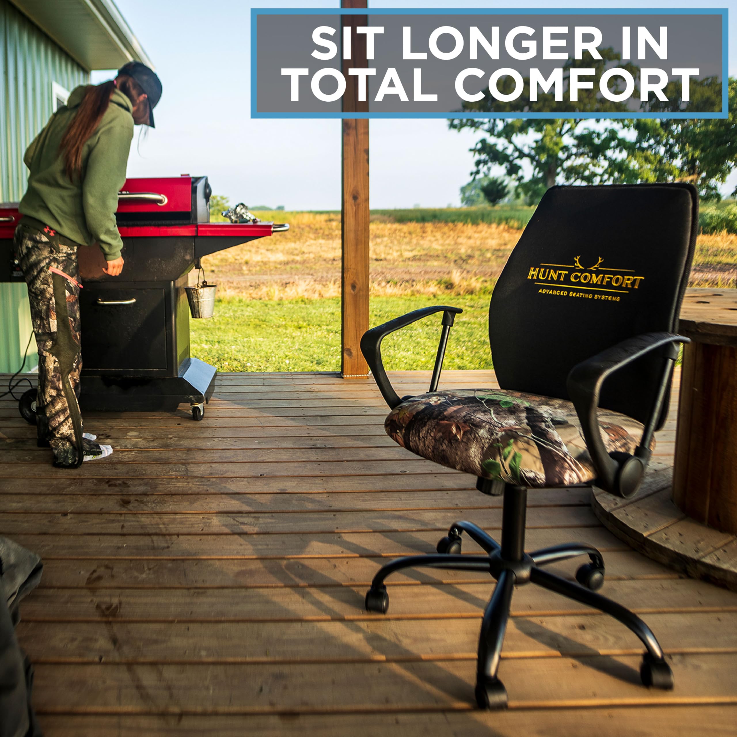 Hunt Comfort 360 Degree GelCore Versatile Hunting Blind Seat and Office Chair Support with Threaded Height Adjustment, Black/Printed (HCDC20)