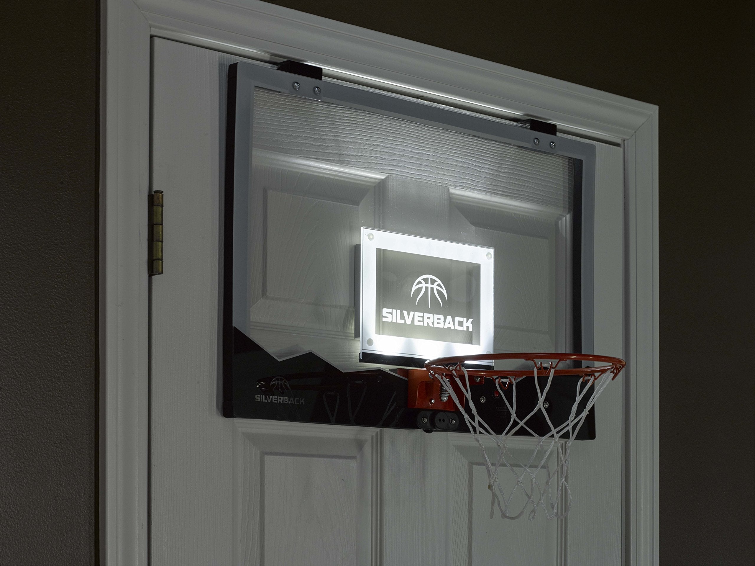 LED Light-Up Silverback Over the Door Mini Basketball Hoop - 18" - Includes Mini Basketball and Air Pump