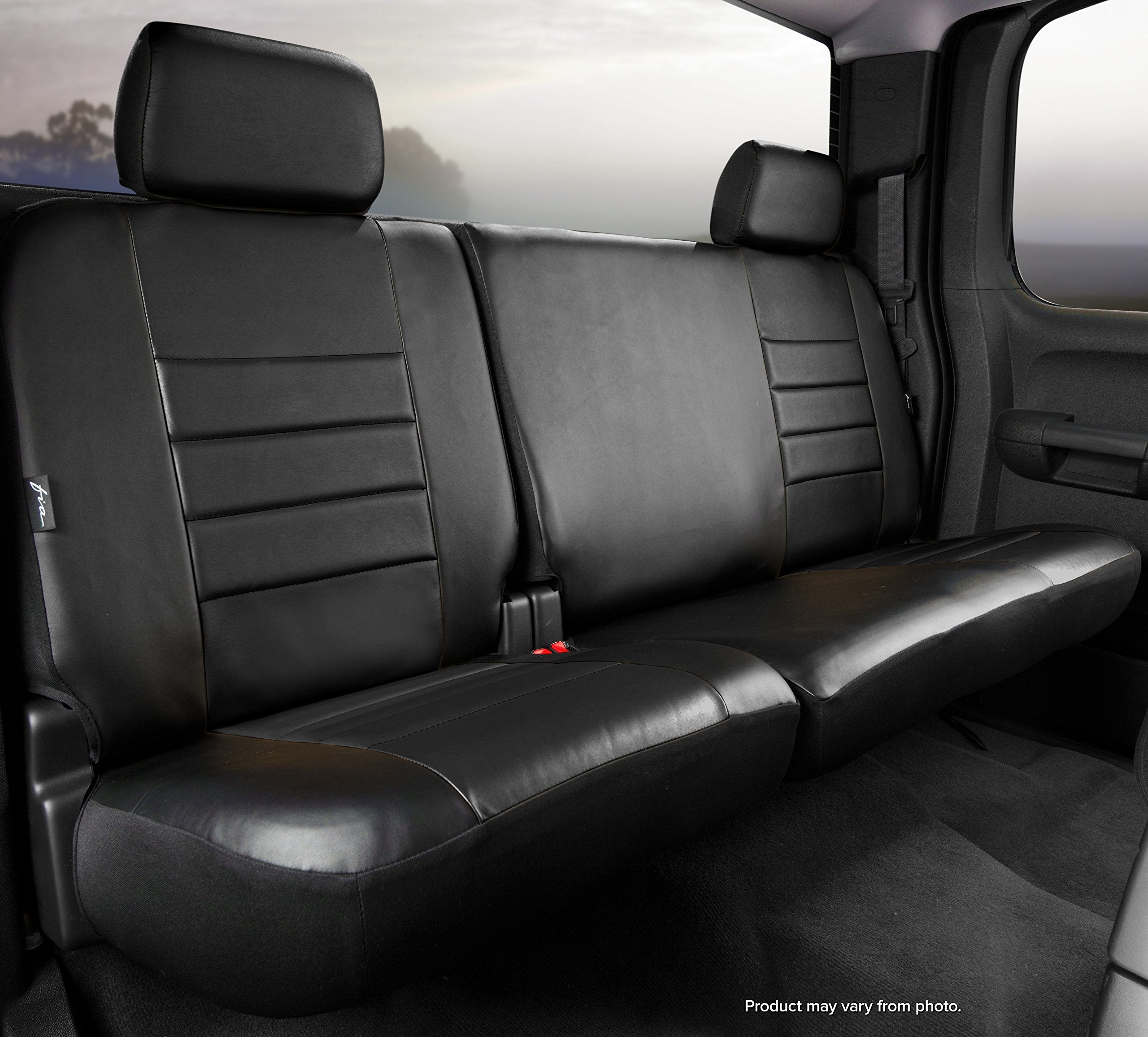 Fia Custom Fit SL62-83 Rear Seat Cover Split Seat 60/40 - Leatherette, (Solid Black) BLK/BLK