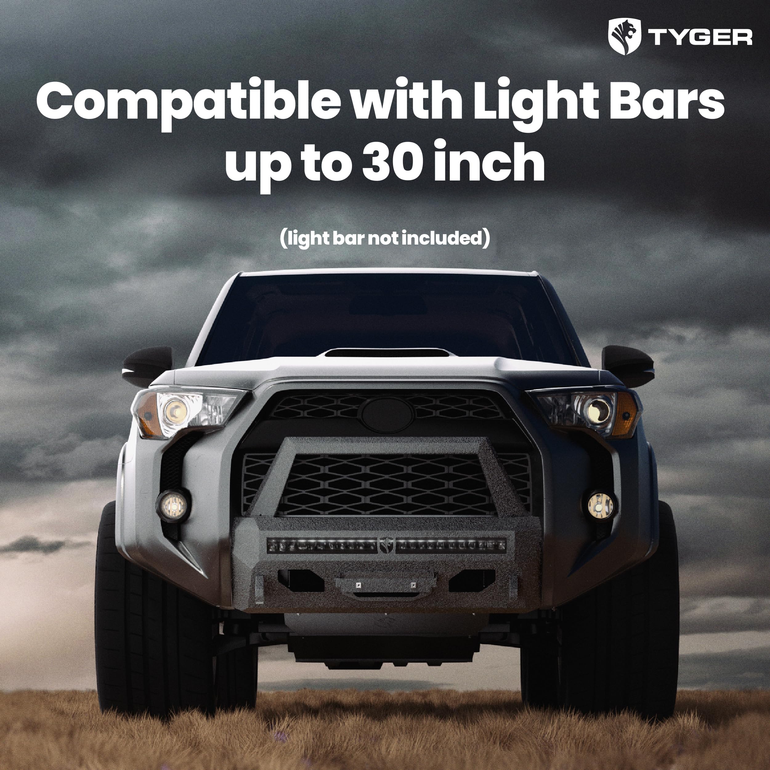 Tyger Auto Fury Bumper Guard Center Compatible with 2014-2024 Toyota 4Runner (Exclude Limited; Nightshade; TRD Sport) | Winch Plate | D-Ring | Textured Black | Rock Crawler | TG-BP7T20778