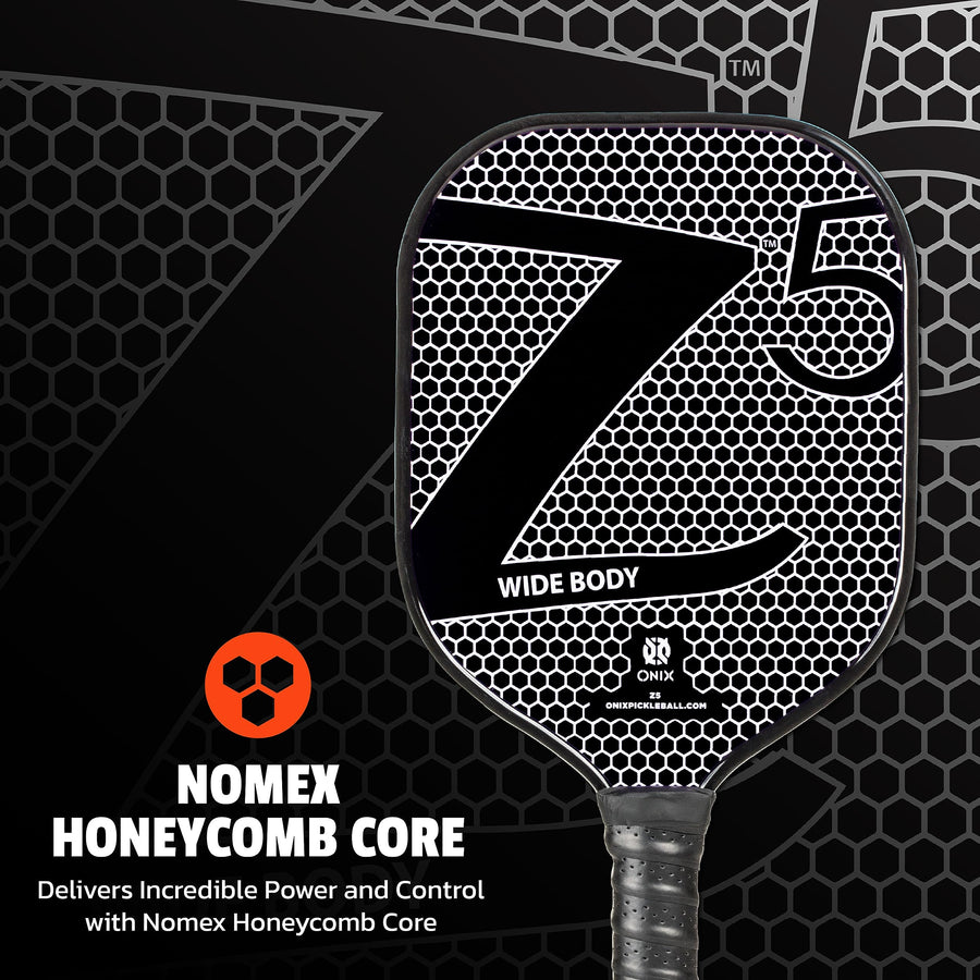 Graphite ONIX Z5 Carbon Fiber Pickleball Paddle with Wide-Body Shape, Honeycomb Core & Graphite Face