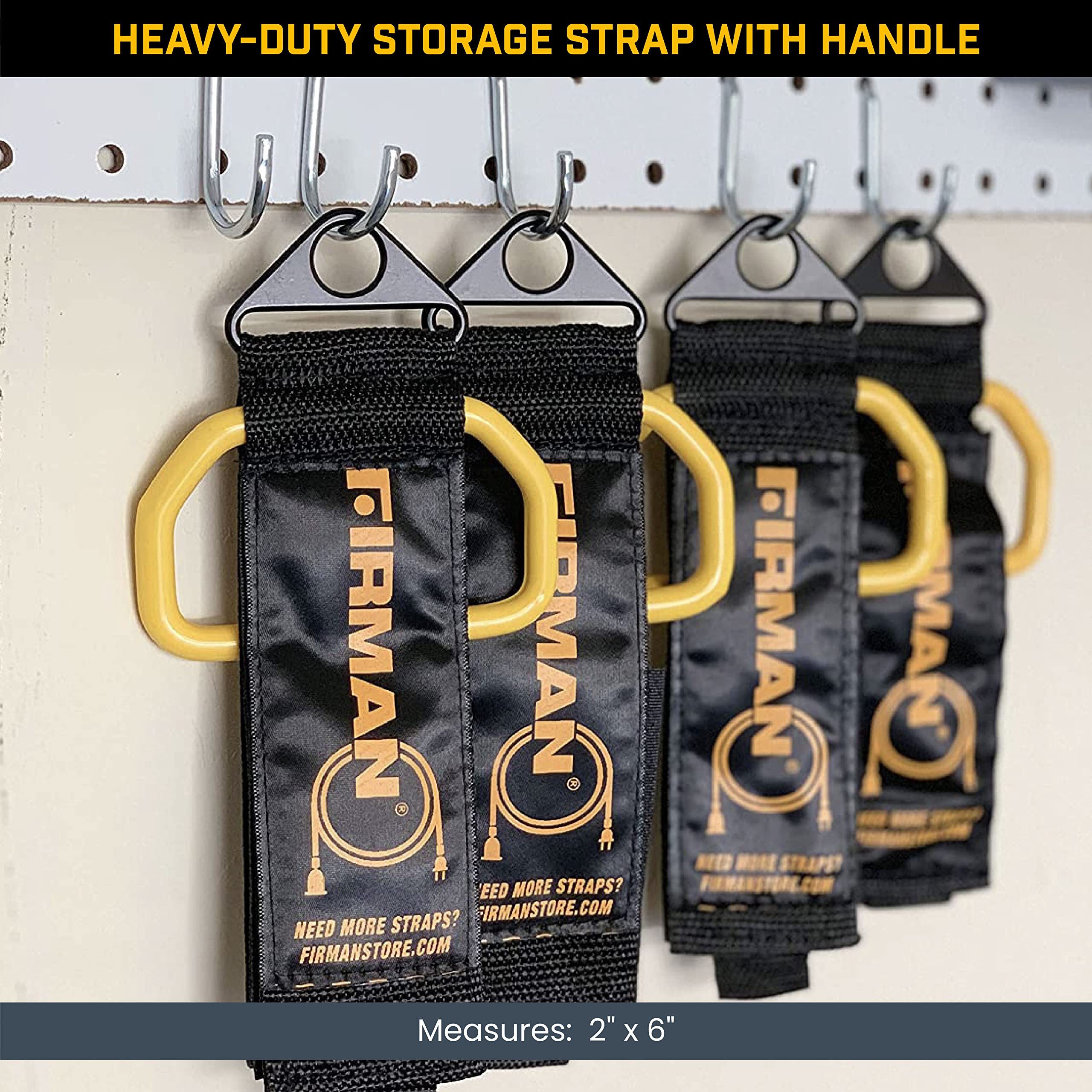 Heavy-Duty Firman Storage Strap with Handle, Cord Organizer with Hook and Loop, Made of Vinyl, Easy-to-Carry, 2" x 6"