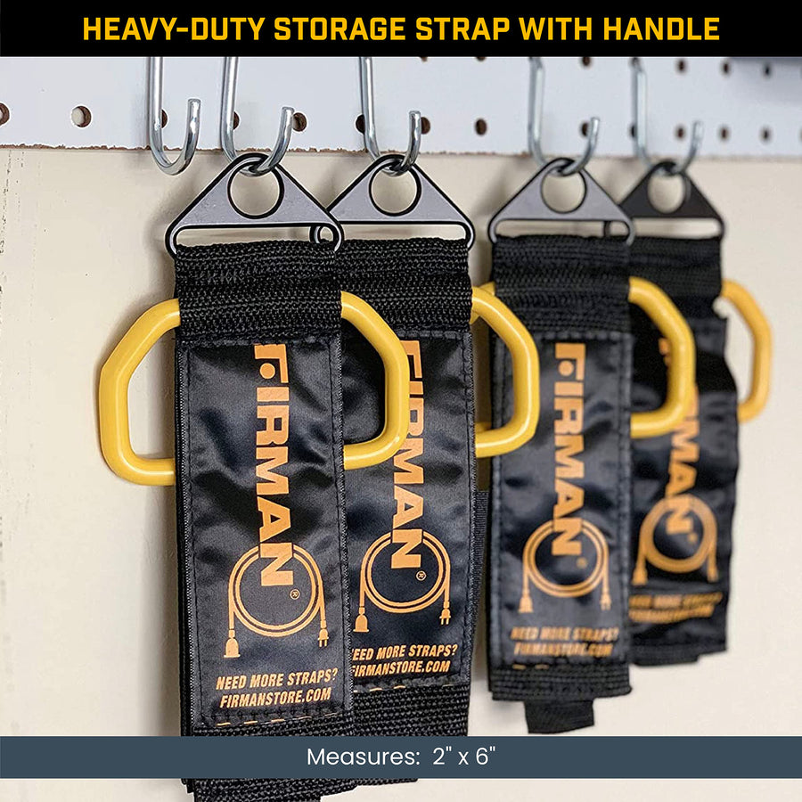 Heavy-Duty Firman Storage Strap with Handle, Cord Organizer with Hook and Loop, Made of Vinyl, Easy-to-Carry, 2" x 6"