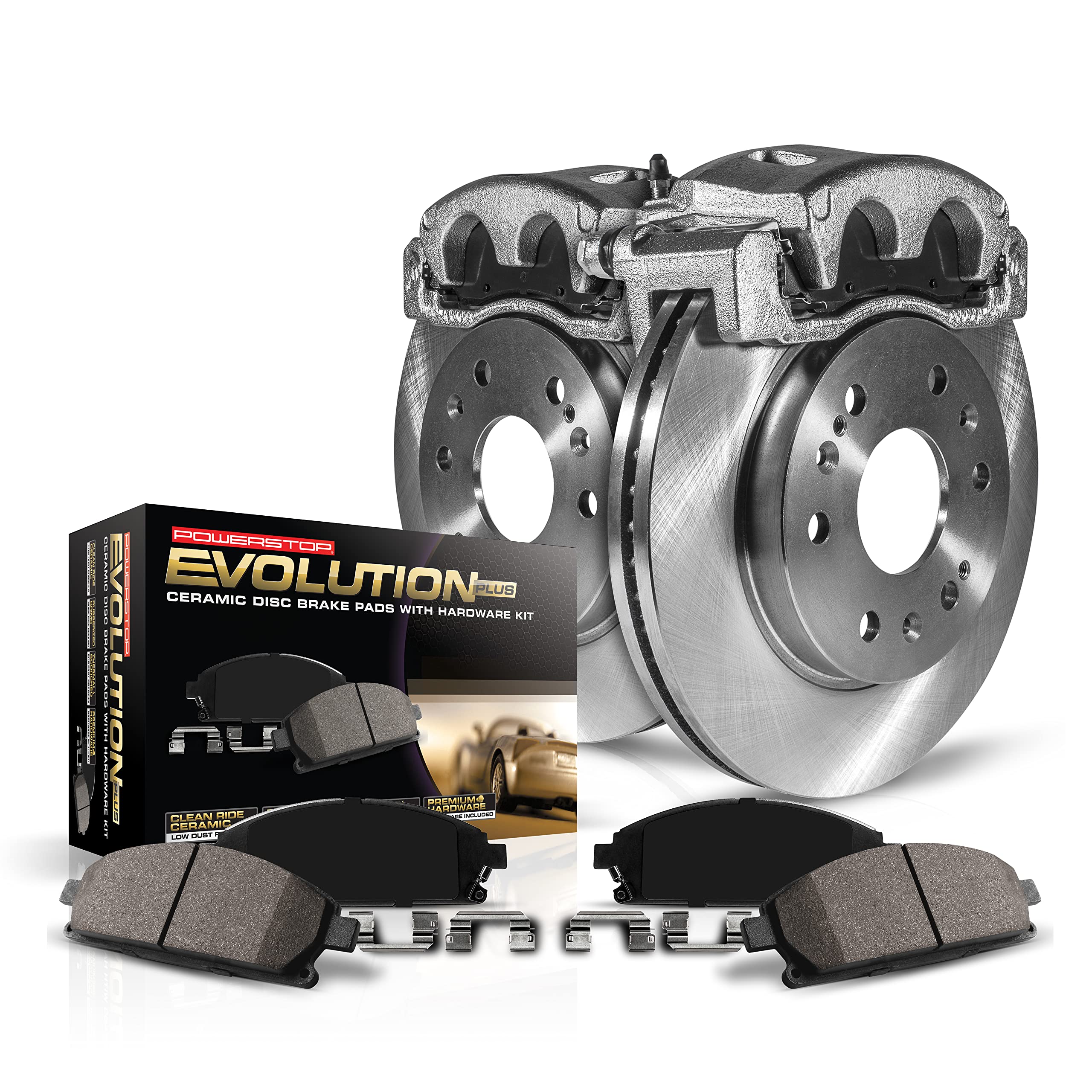 POWERSTOP Stock Replacement Brake Pads and Rotors Kit with Calipers Front For Honda Civic 2006-2011 [Vehicle Specific]