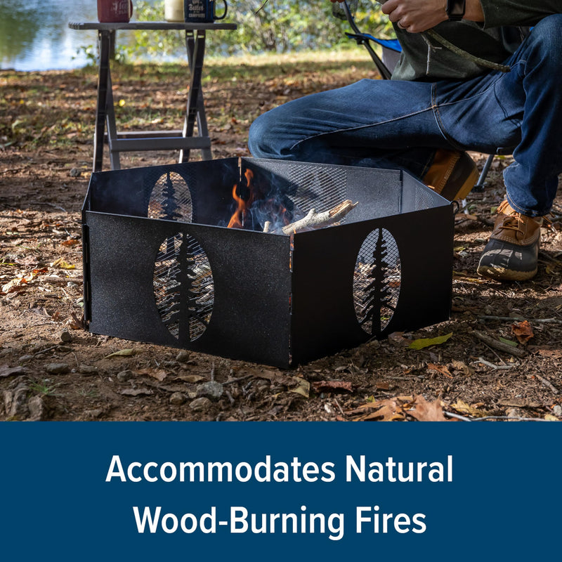 Camco Campfire Heavy Duty Steel Fire Pit Ring - 27" Wide with Hinged Construction - Portable Fire Pit Features Collapsible Design & is Easily Transportable - Includes Storage Bag - (51091)