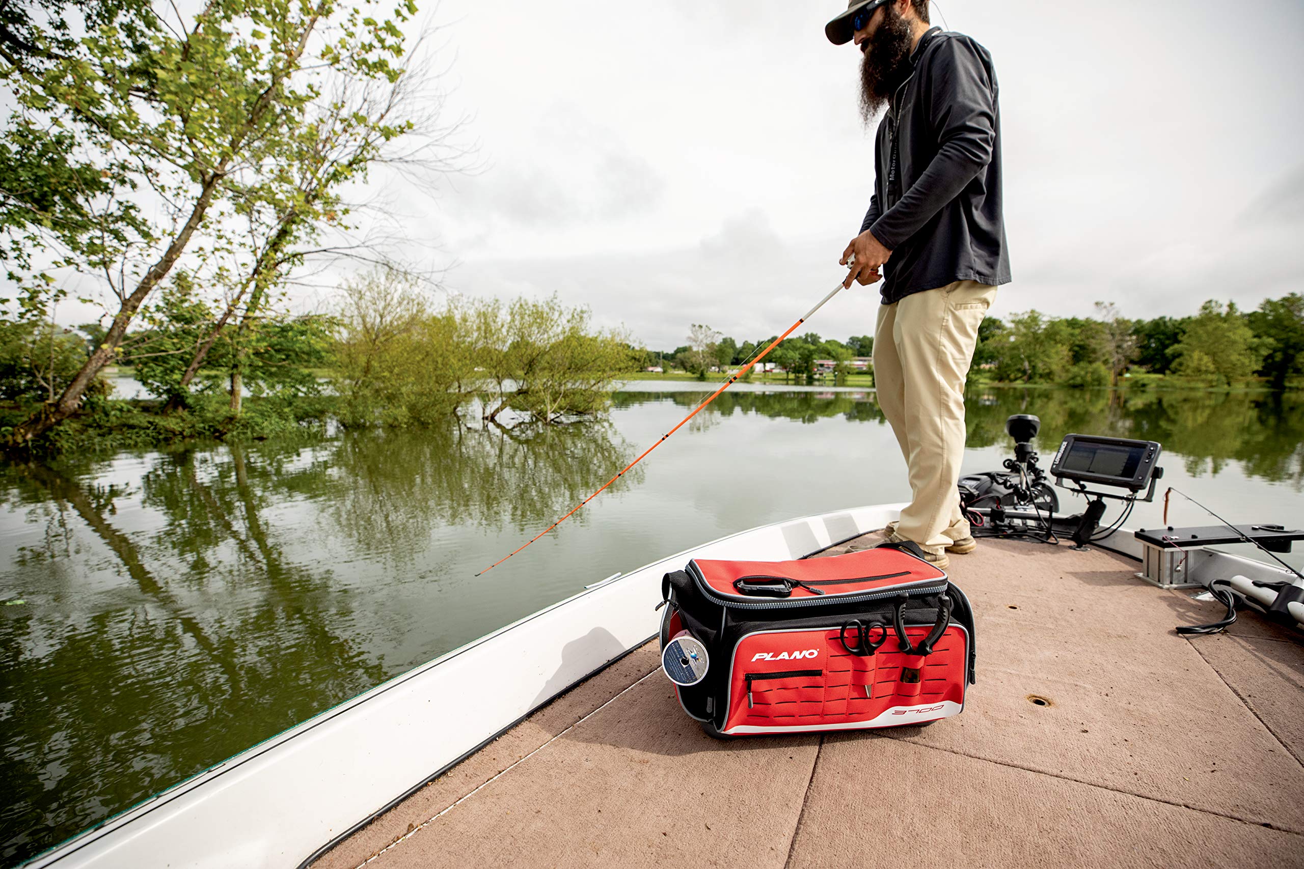 Plano 3700 Weekend Series Deluxe Tackle Case, Large, Red Fabric, Includes 2 Stowaway Utility Storage Boxes, Soft Fishing Tackle Bag, Premium Storage