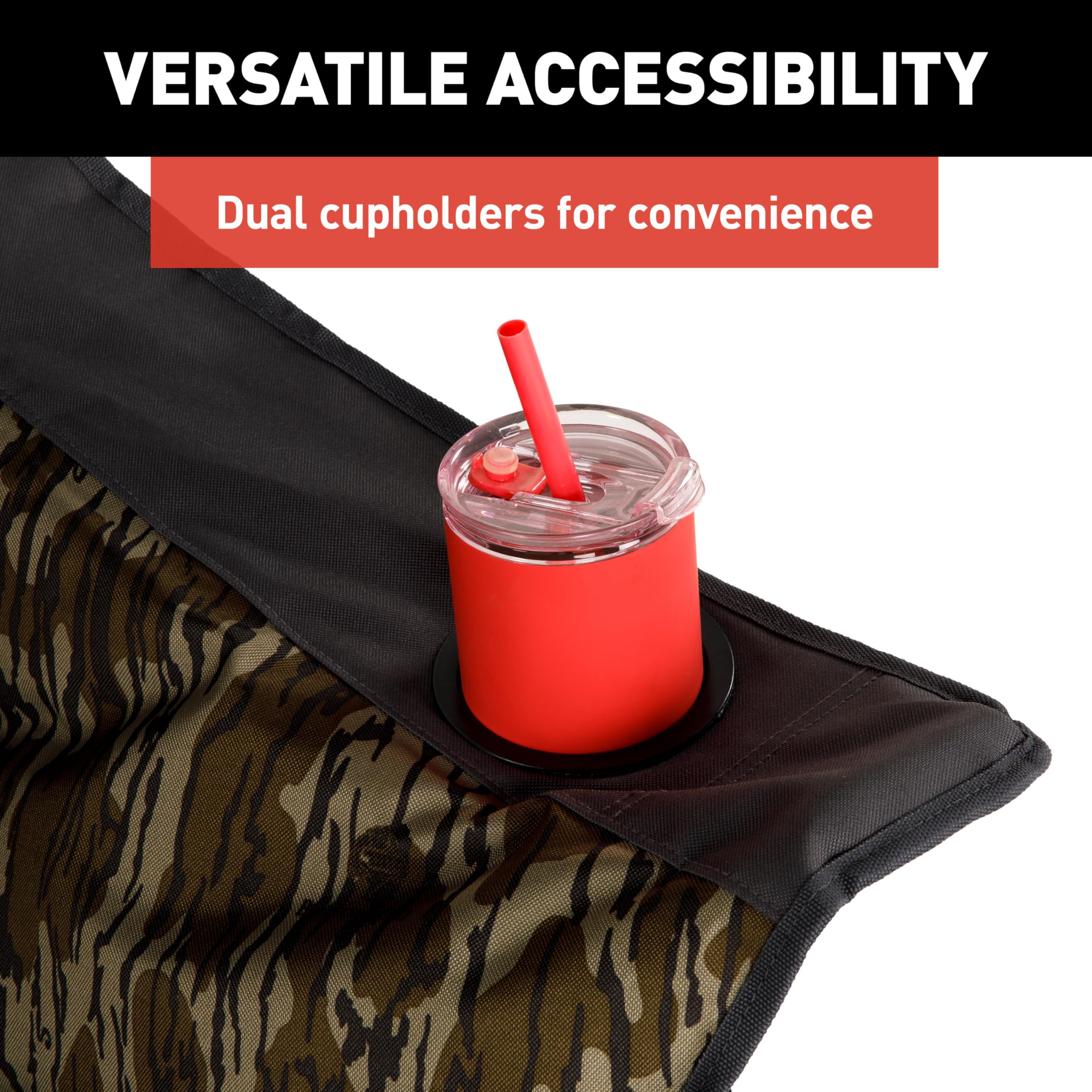 Lippert Big Bear Mossy Oak Original Bottomland Camo Padded Camping Chair with 400-lb. Weight Capacity, Durable Mesh Fabrics, Dual Cupholders, Wine Glass Holder, Carrying Bag - 2023053730