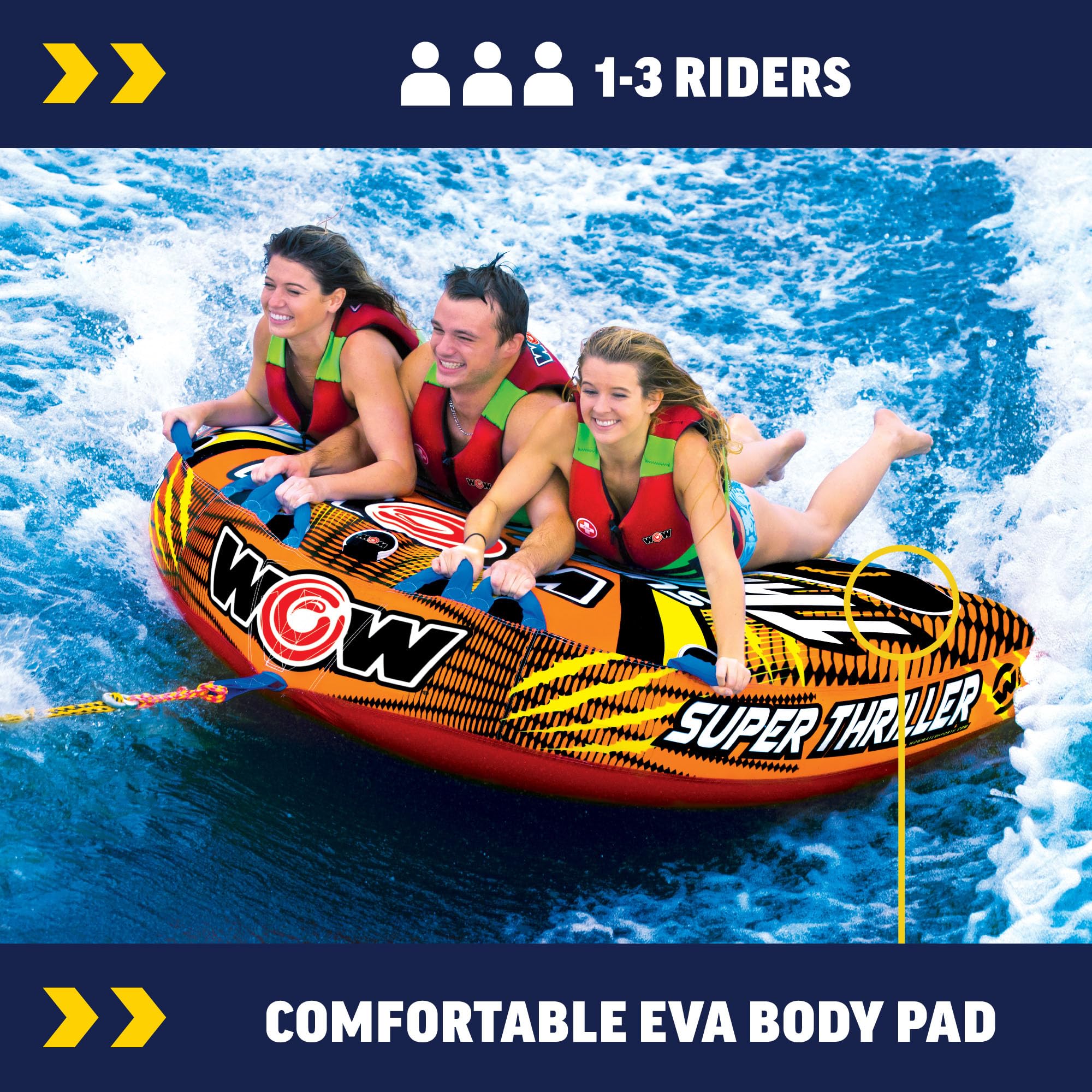 Thriller WOW Sports Towable Deck Tube for Boating Adults, Inflatable Tubing Boat for Water Sports