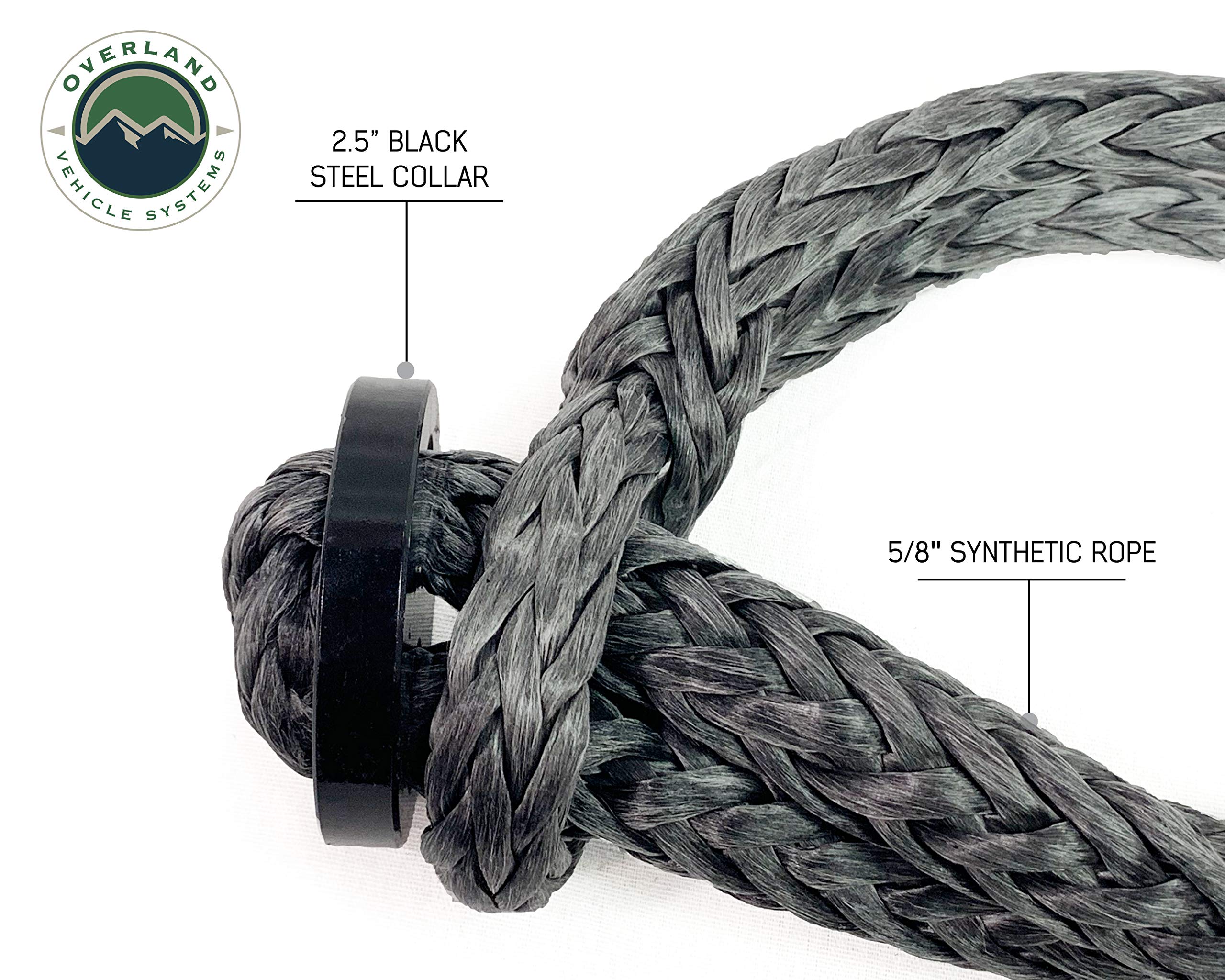5/8" Overland Vehicle Systems Soft Shackle 44,500 lb. with Collar - 22" - 600 Denier Ballistic Nylon Storage Bag - Dyneema Synthetic Fiber Rope with Collar - for Automotive Recovery and Towing