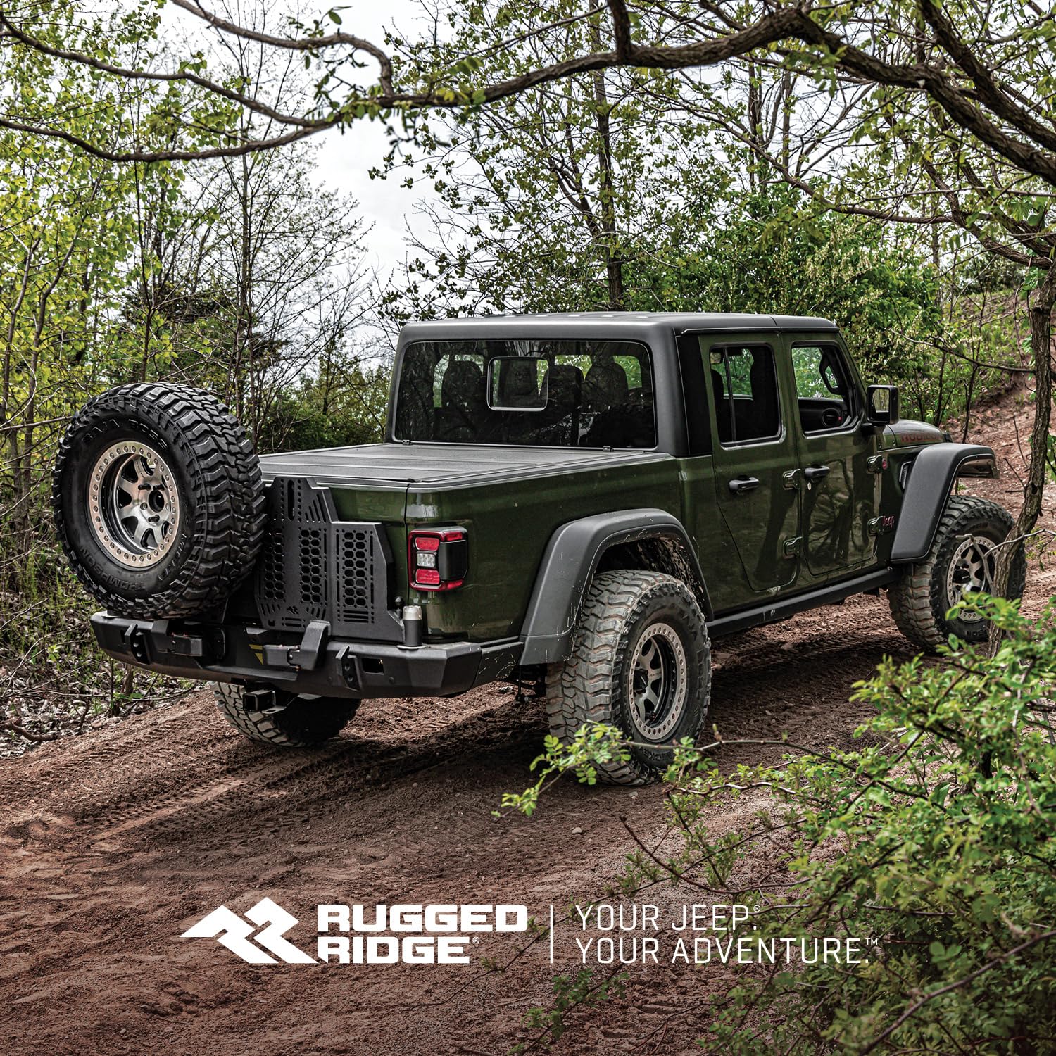 Rugged Ridge Rear Bumper WingMate for Jeep Gladiator JT | Accommodates Swingout Tire Carrier, Dual Pivot Points, 3/16" Steel, Textured Black | 11540.38 | Fits 2020-2024 Jeep Gladiator JT