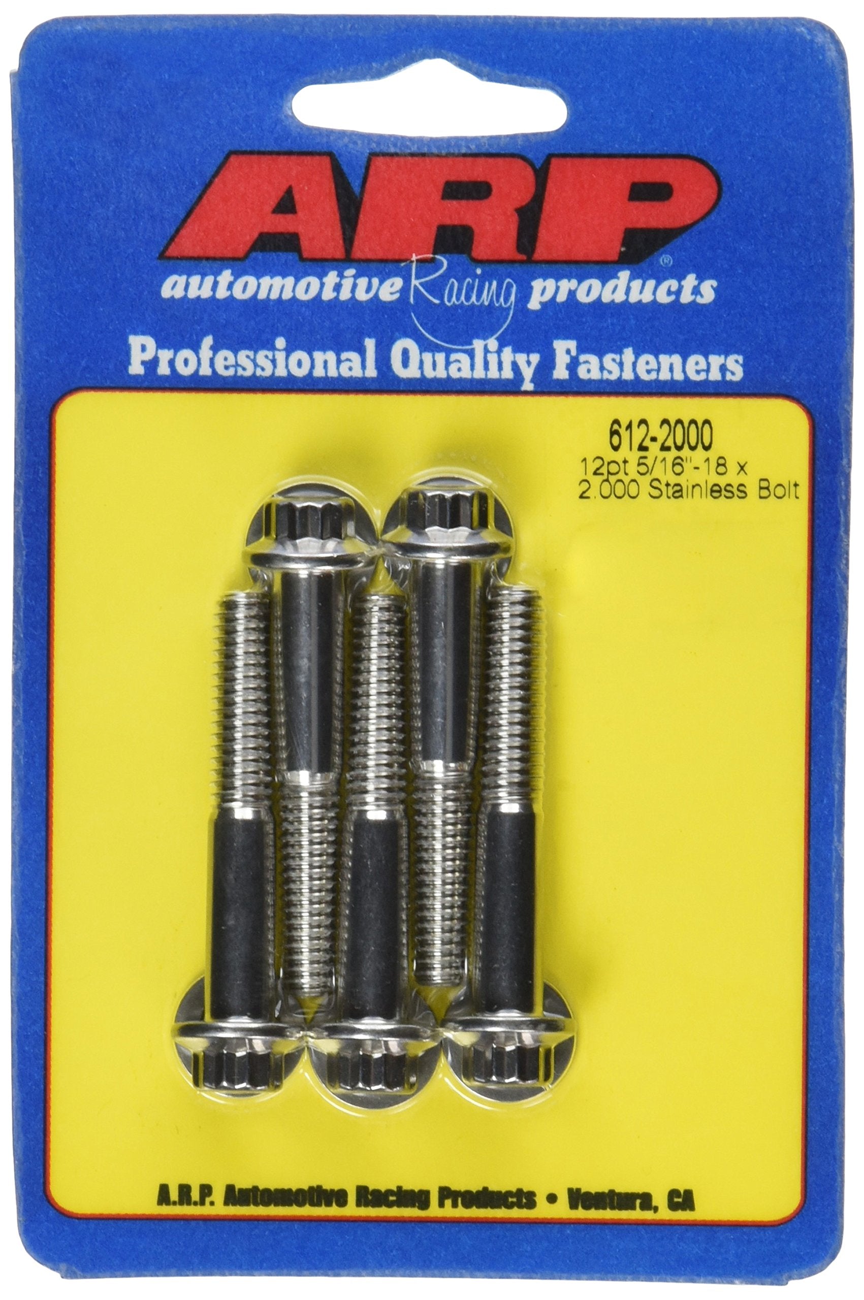 ARP 5-Pack Of Stainless Steel 12-Point Bolts, Size 6122000 5/16-18, 2.000 Under Head Length