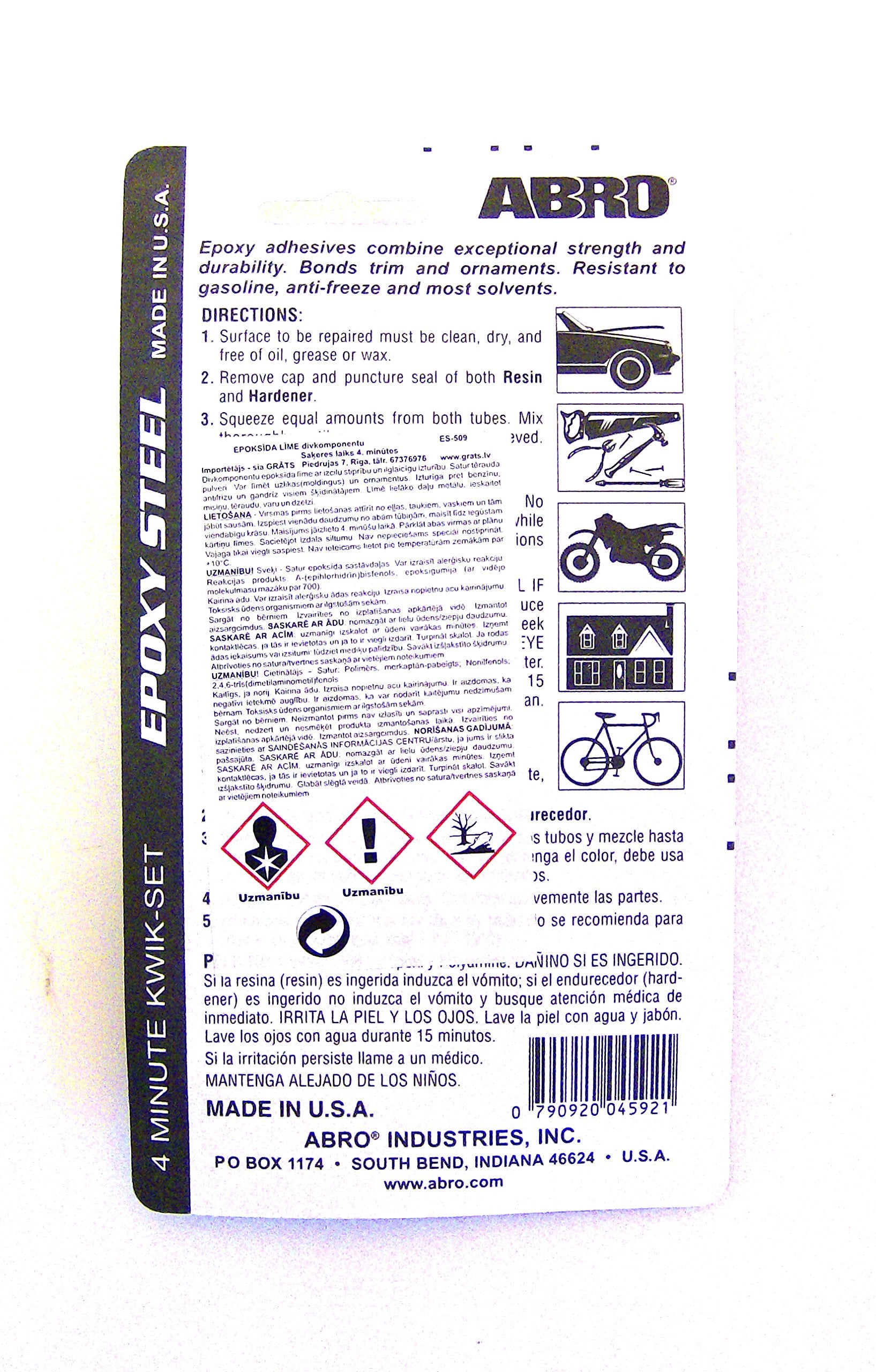 Epoxy Steel Adhesive ABRO 4 Minute Set Automotive Grade, Bonds Most Metals, Easy to Use, Chemically Welds, Fills, and Seals, for Automotive, Industrial, and Household Use (1)