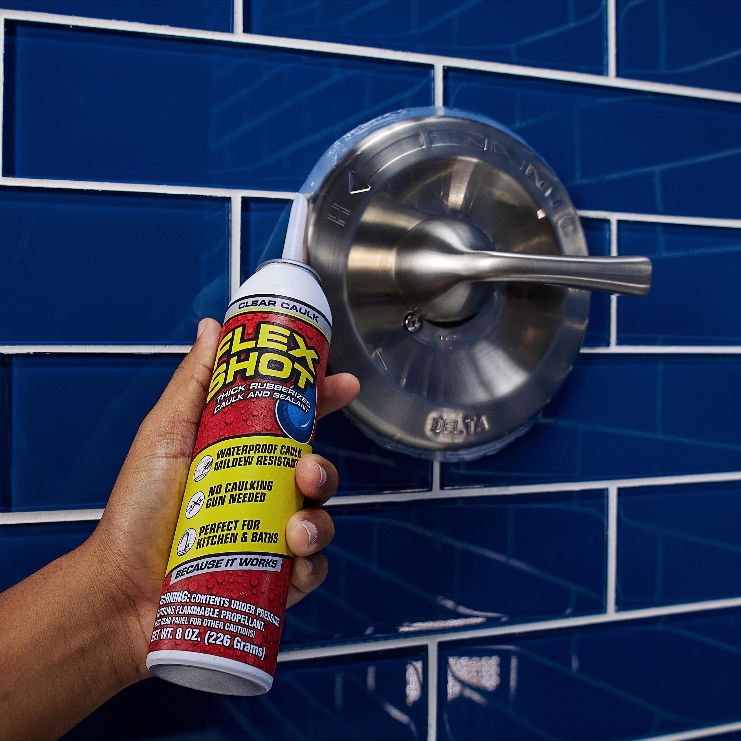 Flexible Rubber Silicone Sealant, Flex Shot, Waterproof Caulk, UV Resistant, No Caulk Gun Needed, Perfect for Kitchen, Bath, Showers, Sinks, Baseboards, Almond, 8oz, 1-Pack