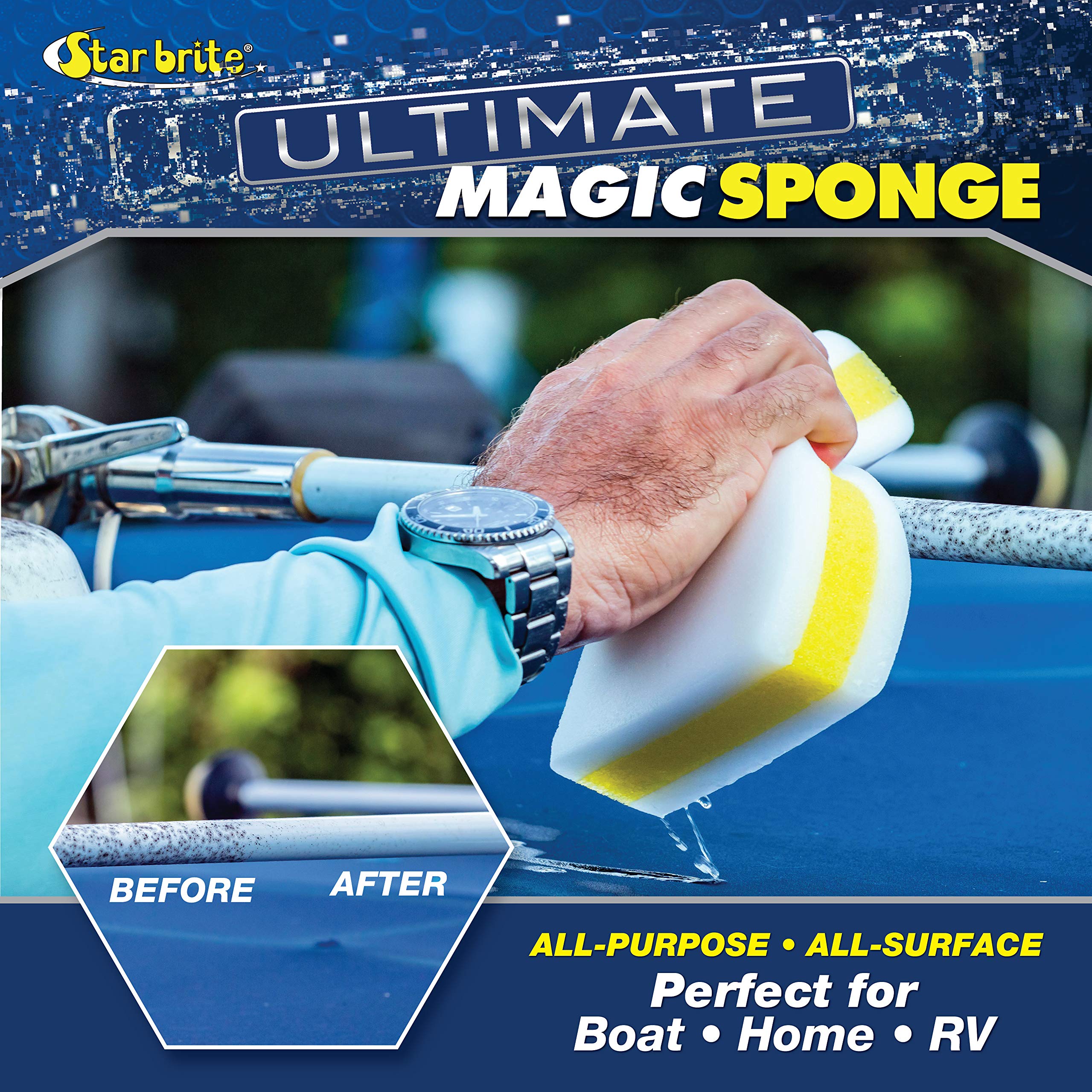 XL Magic Sponge STAR BRITE - 8 Pack - Extra Large, Long Lasting, Premium Melamine Boat Scuff Eraser - Multi-Purpose Scrubber - Bathroom, Kitchen, Floor, Bathtub, Toilet, Baseboard, Wall Cleaner