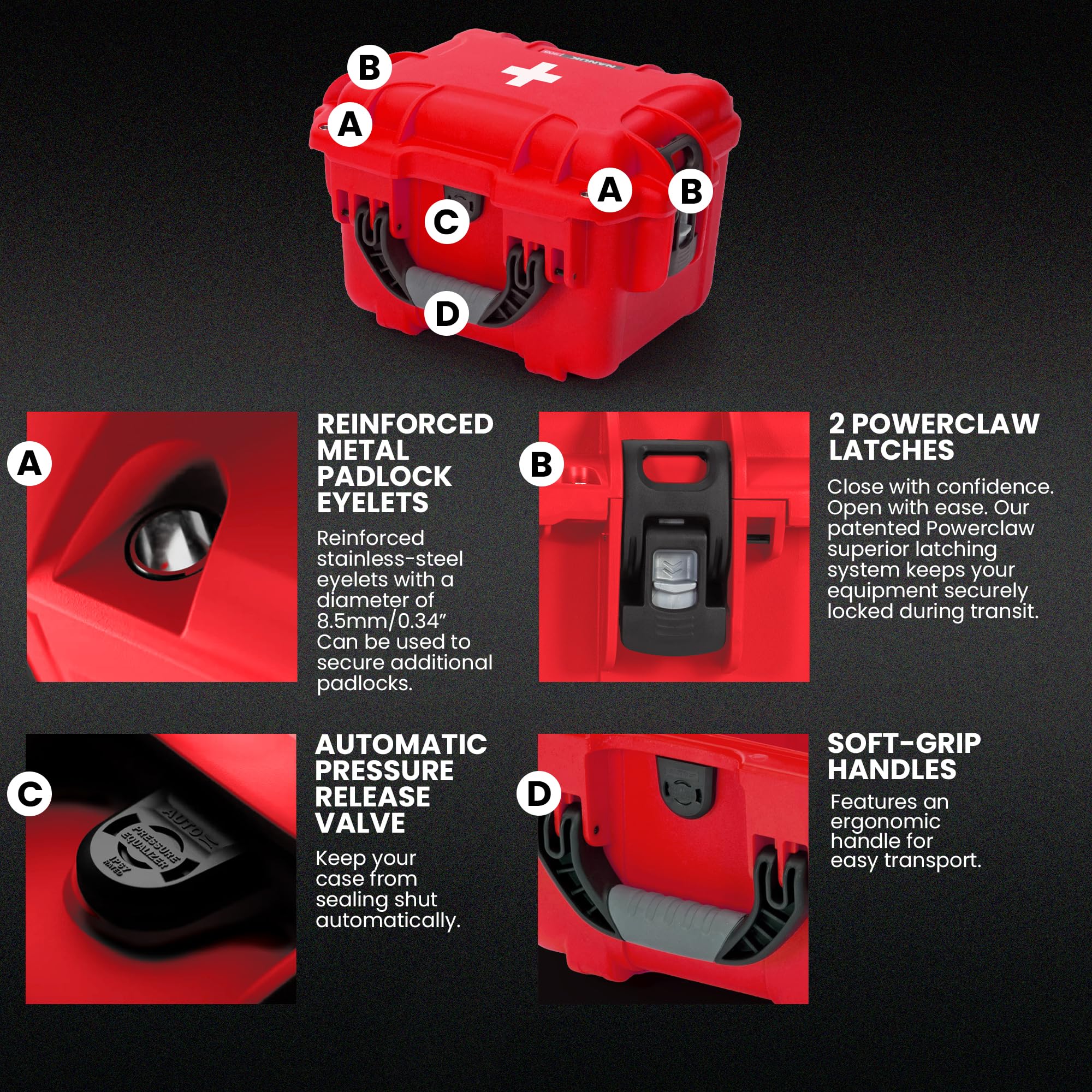 NANUK Waterproof 908 First Aid Box Empty – Durable, Medical First Aid Organizer Case, IP67-Rated, Dustproof, Impact-Resistant, and Floats (9.5" x 7.5" x 7.5") – Red