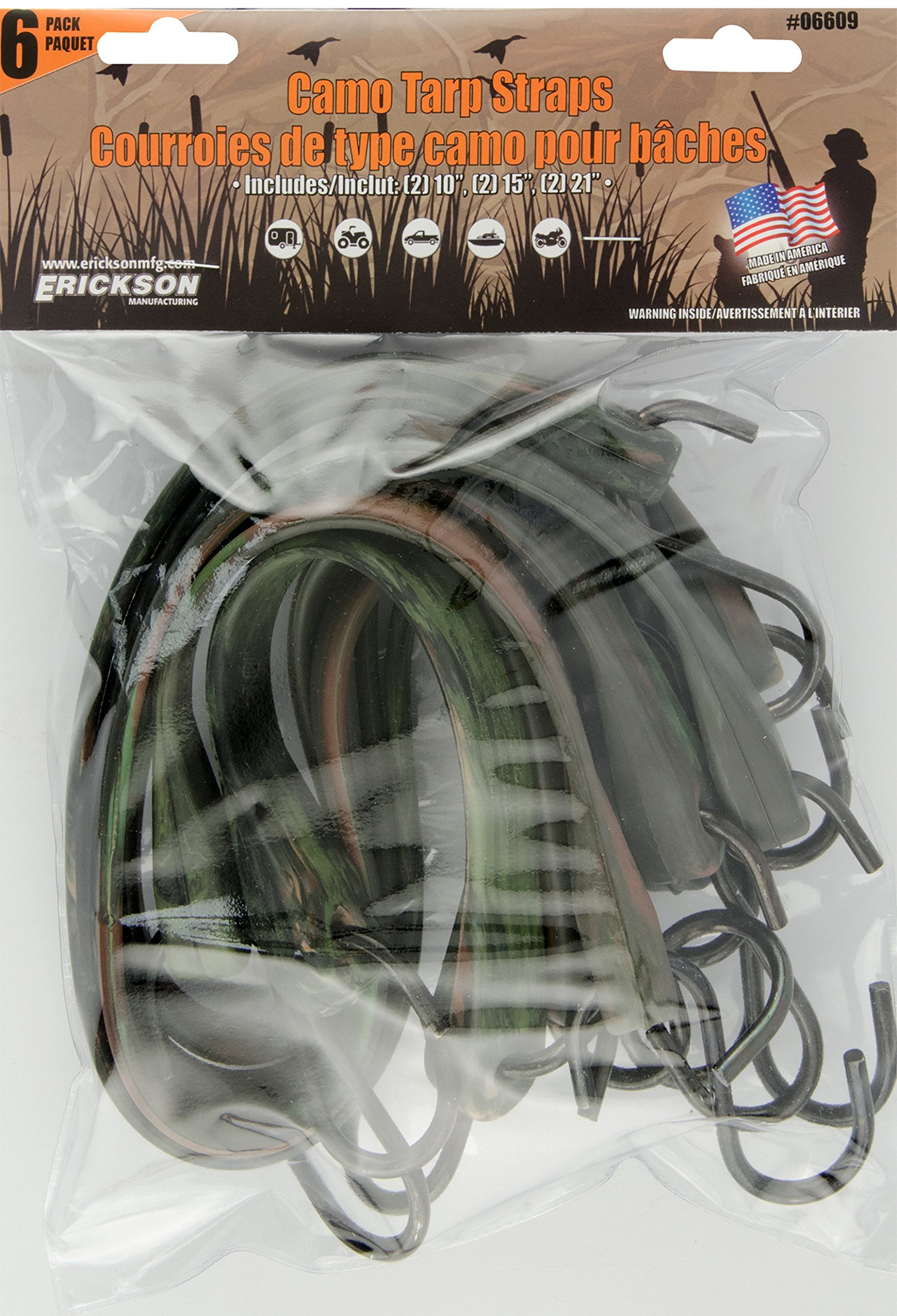 Camo EPDM Rubber Tarp Strap Erickson 06609, (Pack of 6)