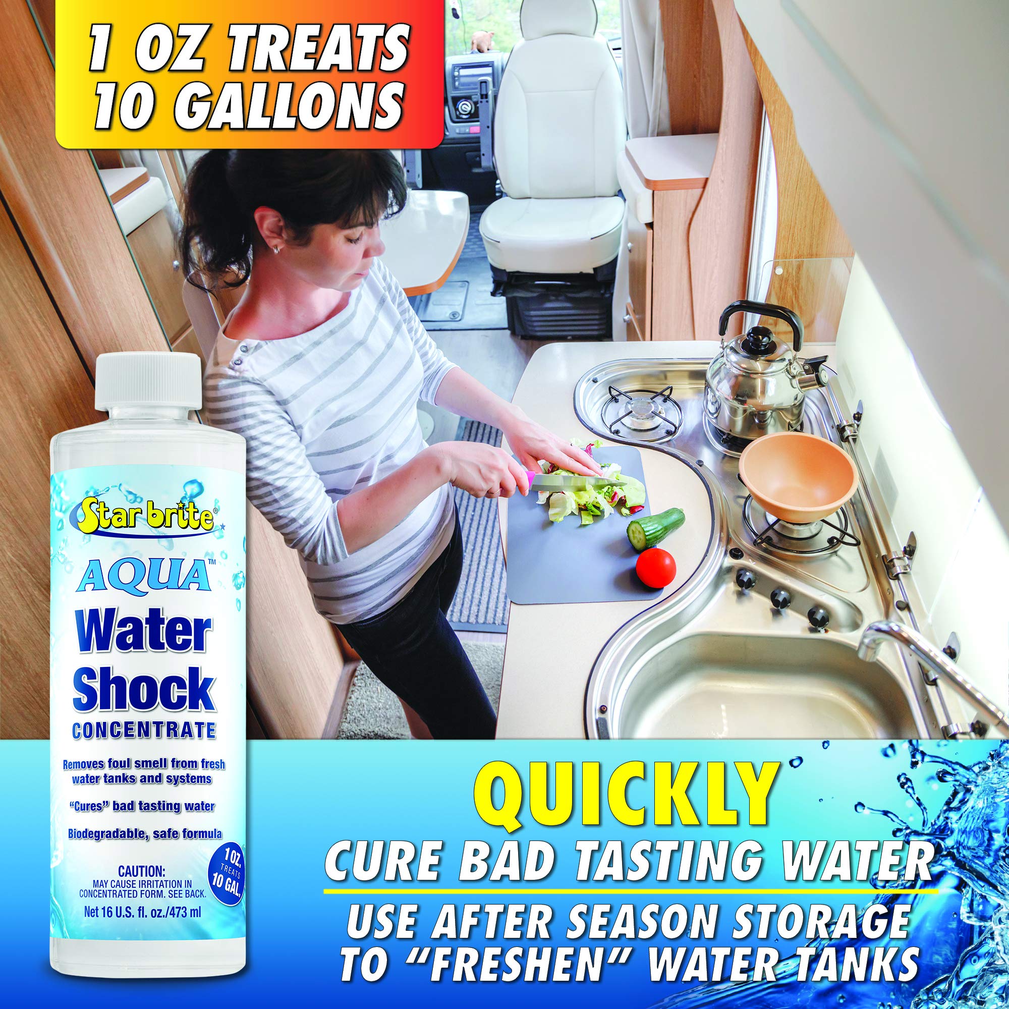 Aqua Water Shock STAR BRITE for Boats & RVs - Instant Odor & Bad Taste Remover for Potable Water, 16 Ounce (097116)