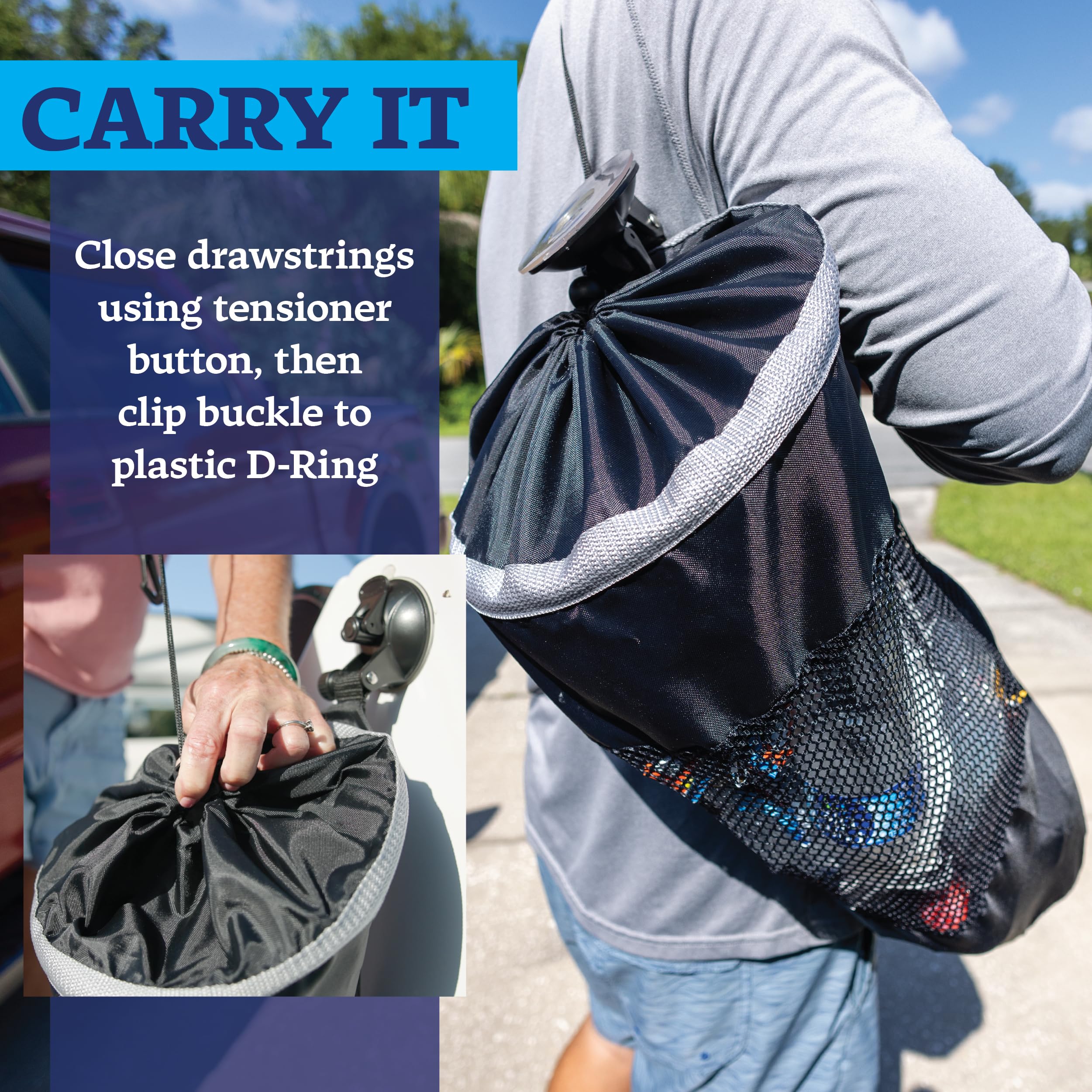 STAR BRITE Trash Bag Mesh with Locking Suction Cup & Litter Guard Cinch Tie - for Boats, RVs, Gold Carts, & Outdoor Adventures - Durable & Washable, 5 Gallon Capacity (52074)…