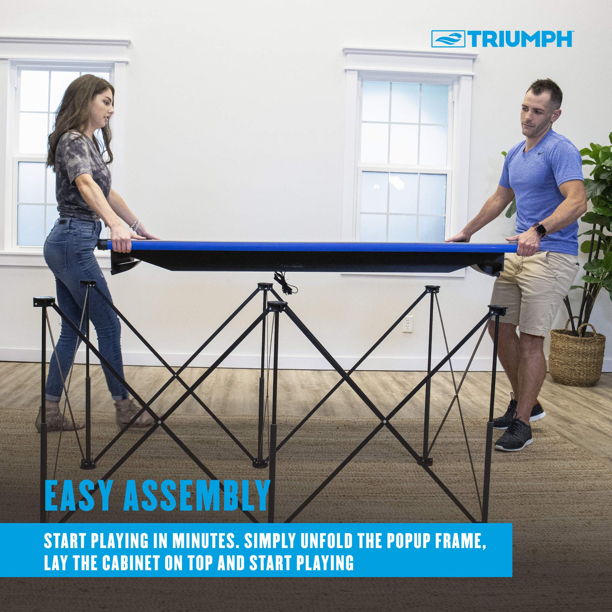 Portable Triumph Sports 6’ Pop Up Folding Air Hockey Table with Folding Legs, Instant Assembly and Accessories Included