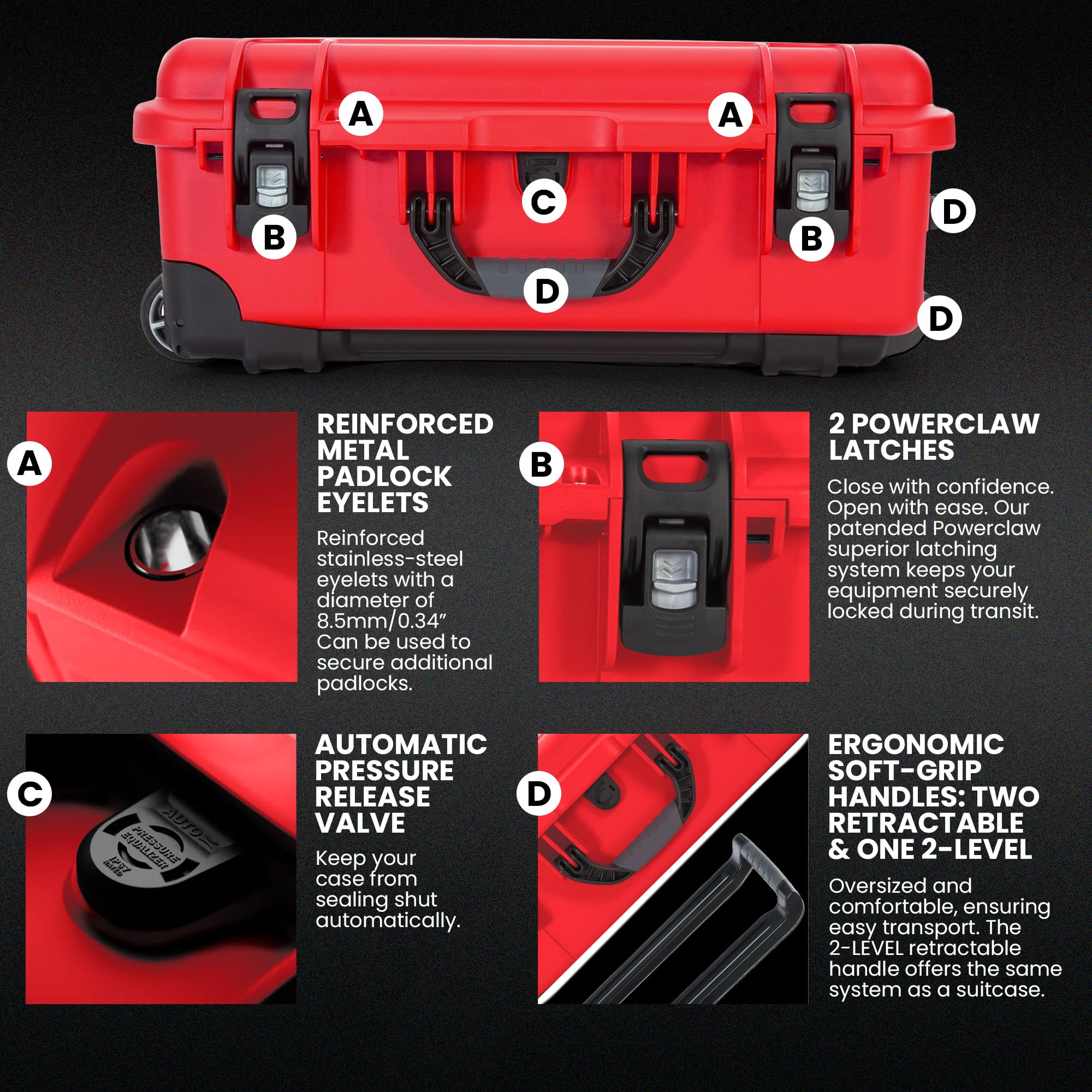 Wheeled NANUK 935 Waterproof First Aid Box Empty – Durable, Medical First Aid Organizer Case, IP67-Rated, Dustproof, Impact-Resistant, and Floats (22” x 14” x 9”) – Red