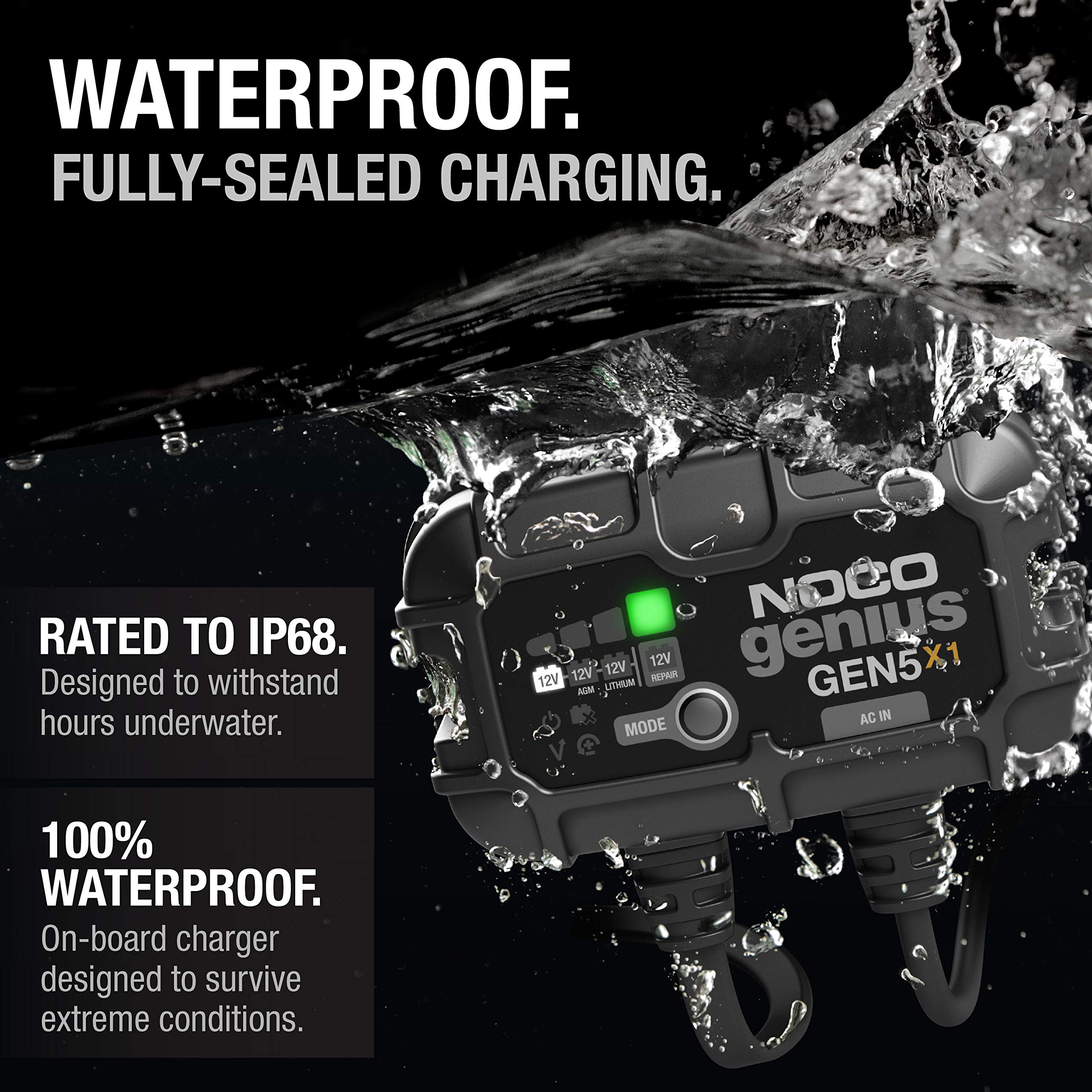 GEN5X1 NOCO Genius: 1-Bank, 5A Onboard Battery Charger - 5A Per Bank, 12V Waterproof Marine Charger with Overcharge Protection & Temperature Compensation – for Lead-Acid & Lithium Batteries