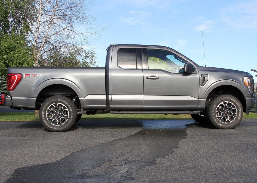Flowmaster FlowFX 718116 Cat-Back Exhaust Kit 3 to 2.5 Inch Dual Same Side Exit 409 Stainless Steel 4 Inch Black Ceramic Coat 304 Stainless Steel Tips Compatible with 2020-2024 Ford F-150 2.7 3.5 5.0L