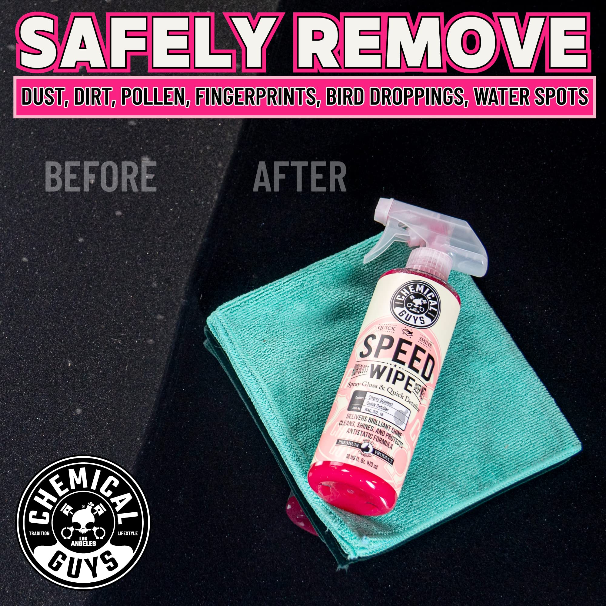 Chemical Guys Speed Wipe Quick Detailer - Streak-Free Shine, High Gloss, Detail Spray for Cars, Trucks, Motorcycles, RVs, and More, Safe on Paint, Glass, Wheels, and Trim, Cherry Scent, 128 fl oz
