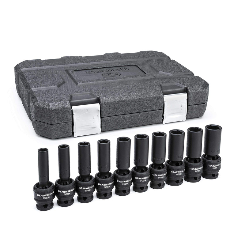 10 Pc. GEARWRENCH 1/2" Drive 6 Pt. Deep Universal Impact Socket Set, Metric - 84945N