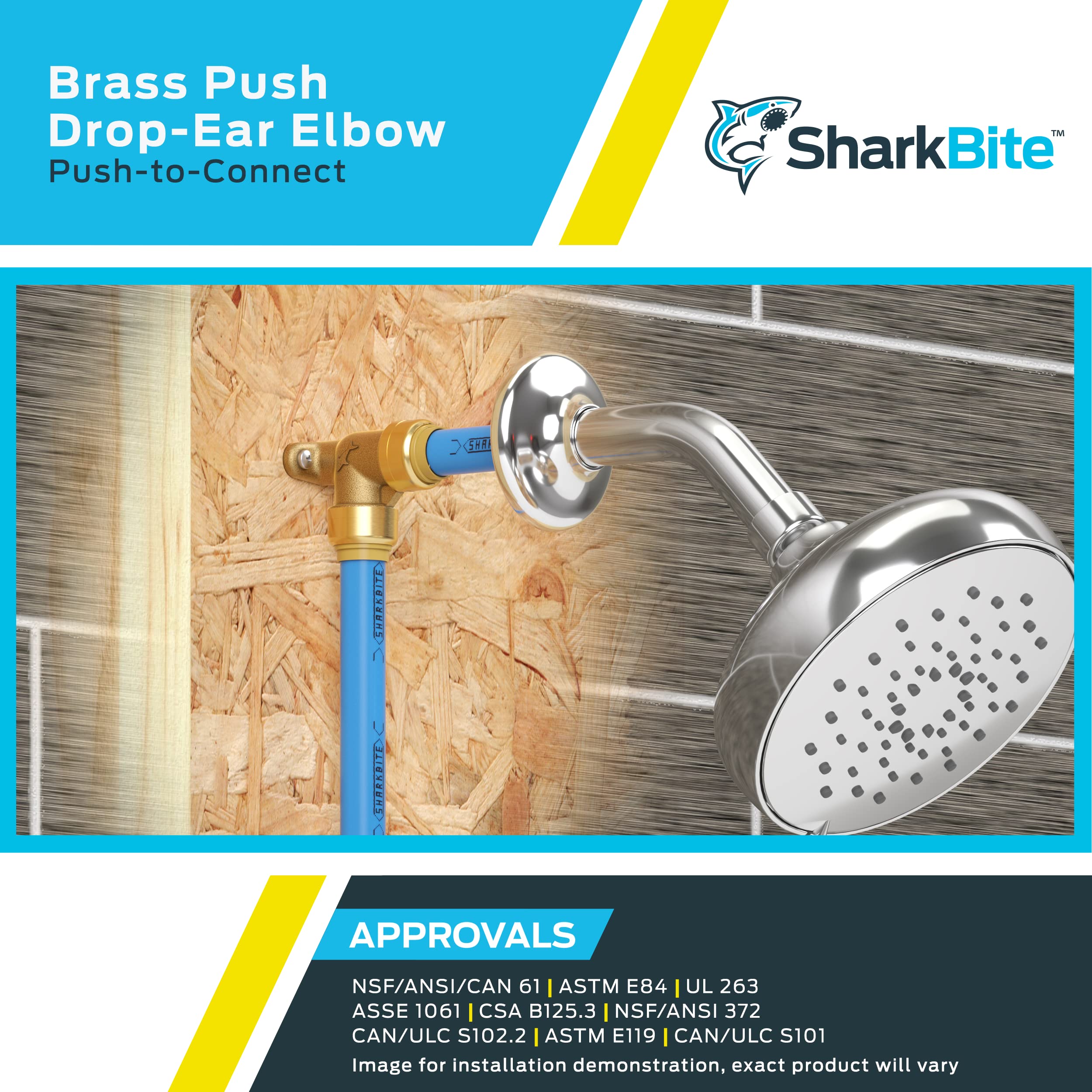 1/2 Inch x 1/2 Inch SharkBite Drop Ear Elbow, FNPT, Push to Connect Brass Plumbing Fitting, PEX Pipe, Copper, CPVC, PE-RT, HDPE, U334LFA