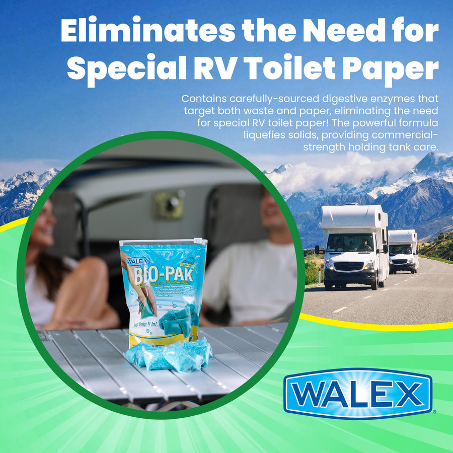 Walex Black Holding Tank Deodorizer & Waste Digester Bio-Pak Drop-Ins - Advanced Enzyme Formula for Rapid Breakdown of Waste & Paper, Removes Odors & Cleans Tank, Ocean Mist, 10-Pack