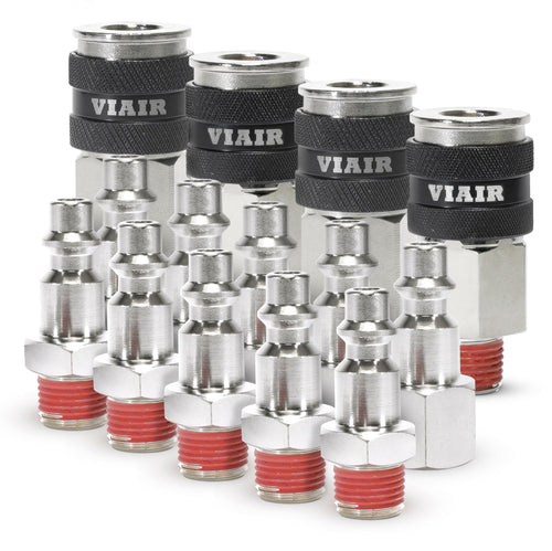 1/4" NPT Couplers M (2) & F (2), Quick Connect Studs 1/4" M (5) & F (5), With VIAIR LOGO