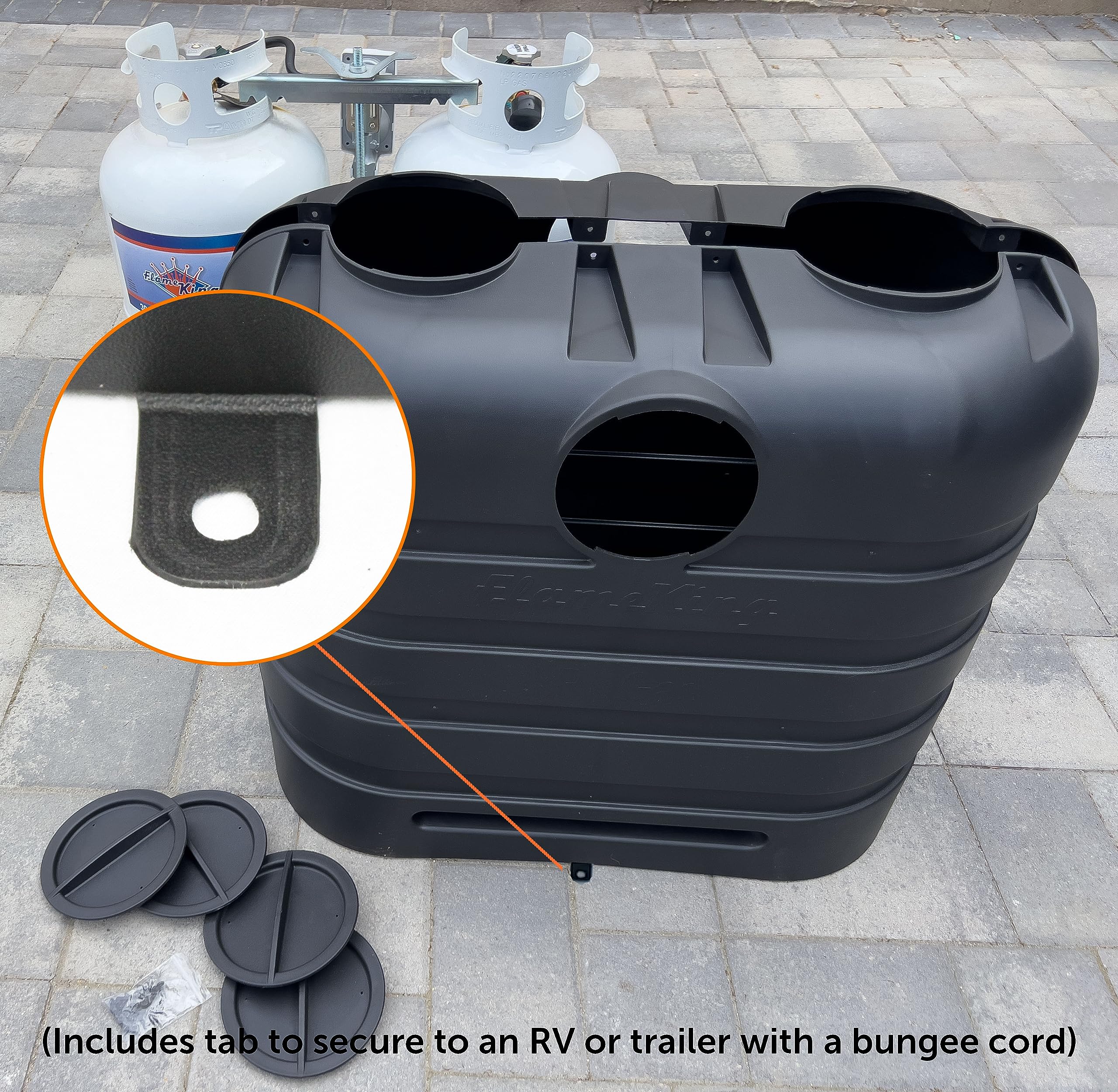 Flame King 30LB Dual LP Propane Tank Light Plastic Heavy Duty Cover for RV, Travel Trailer, Camper And Recreational Vehicle - Black