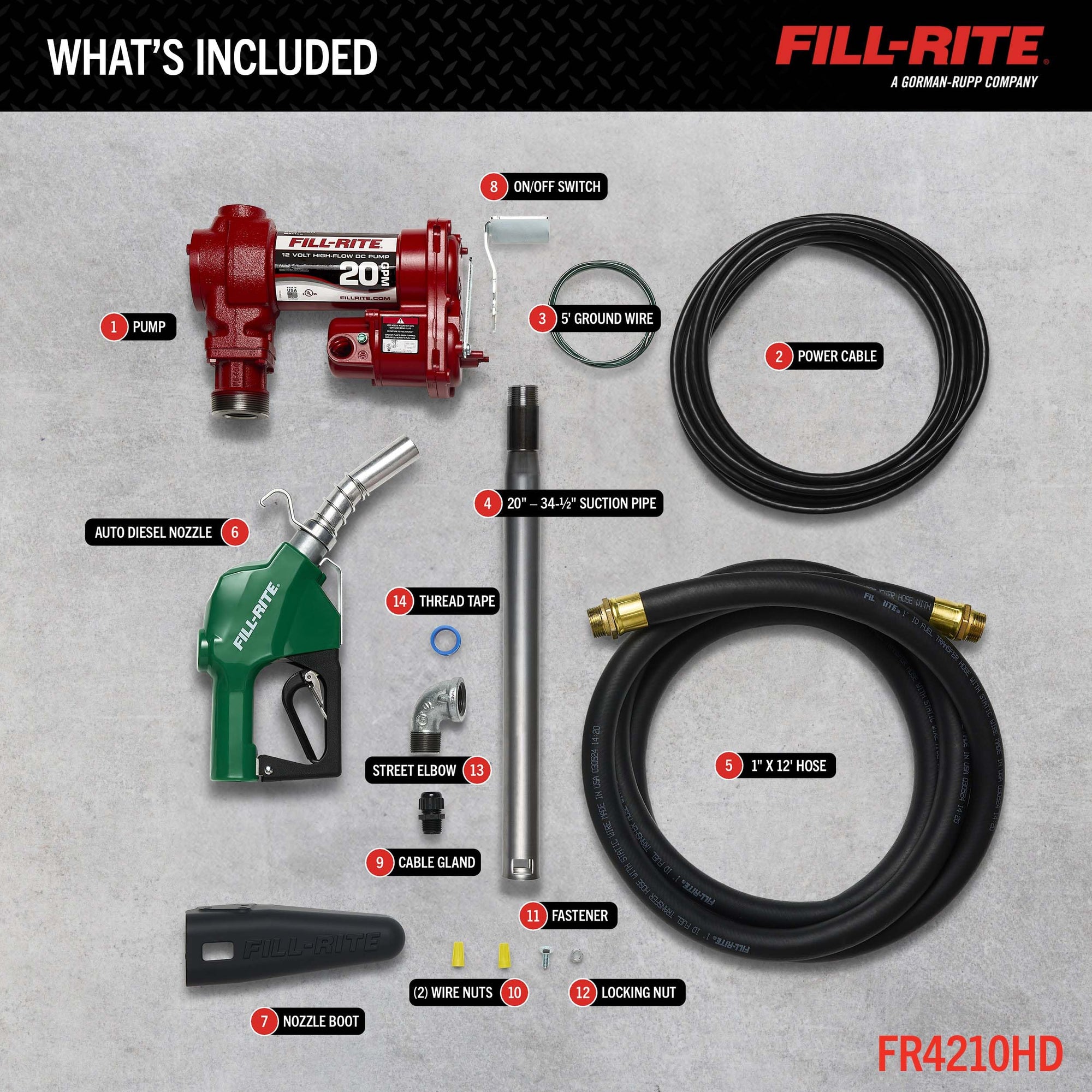 Fill-Rite 12V FR4210HD Fuel Transfer Pump with Discharge Hose & Automatic Nozzle, Green | Gasoline, Diesel, Kerosene, Ethanol & Methanol Blends & Biodiesel