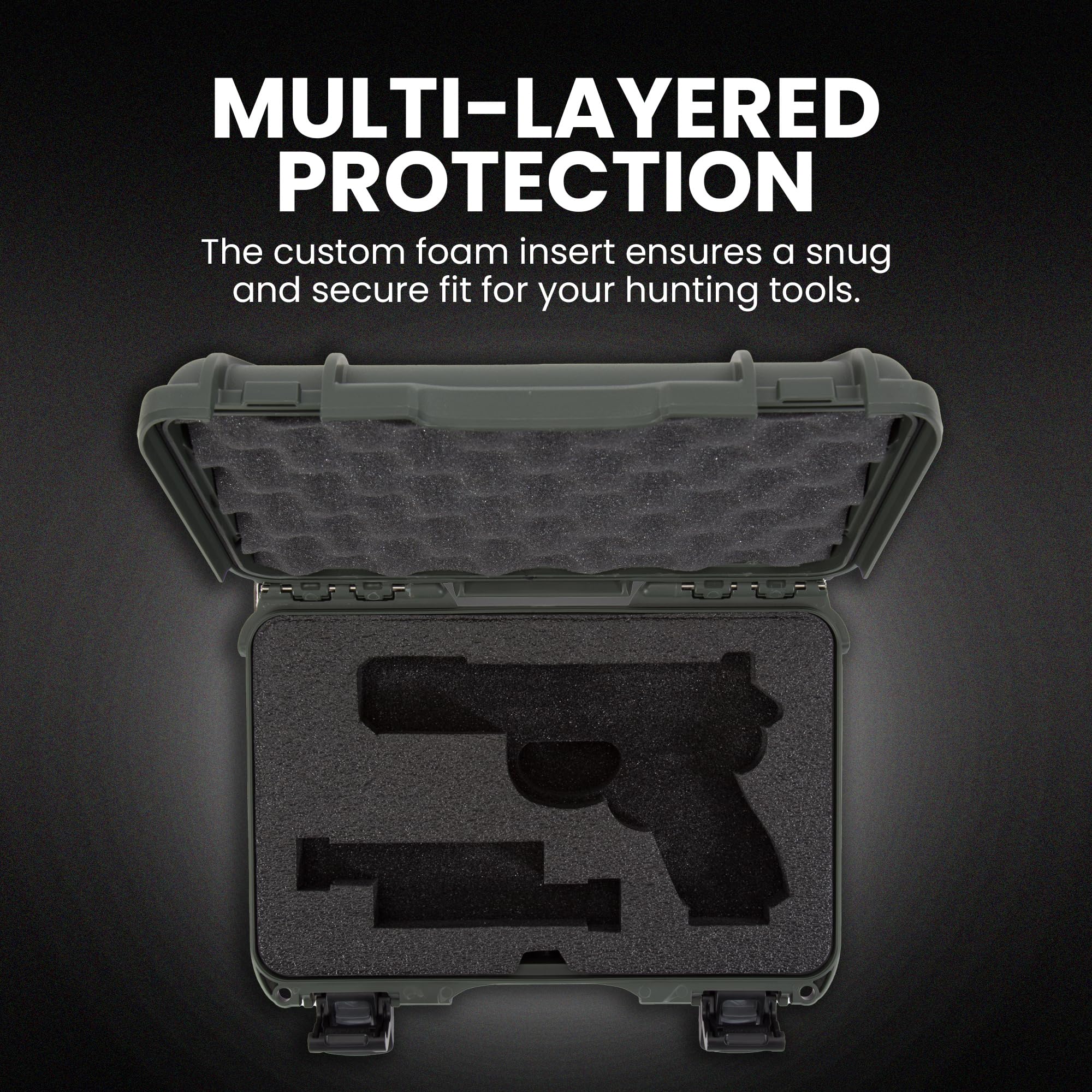 NANUK 909 Hard Case for Glock with Custom Foam Insert, IP67 Waterproof & Crushproof, Rugged Construction for Ultimate Protection, Made in North America – Olive (12.6” x 9” x 4.4”)