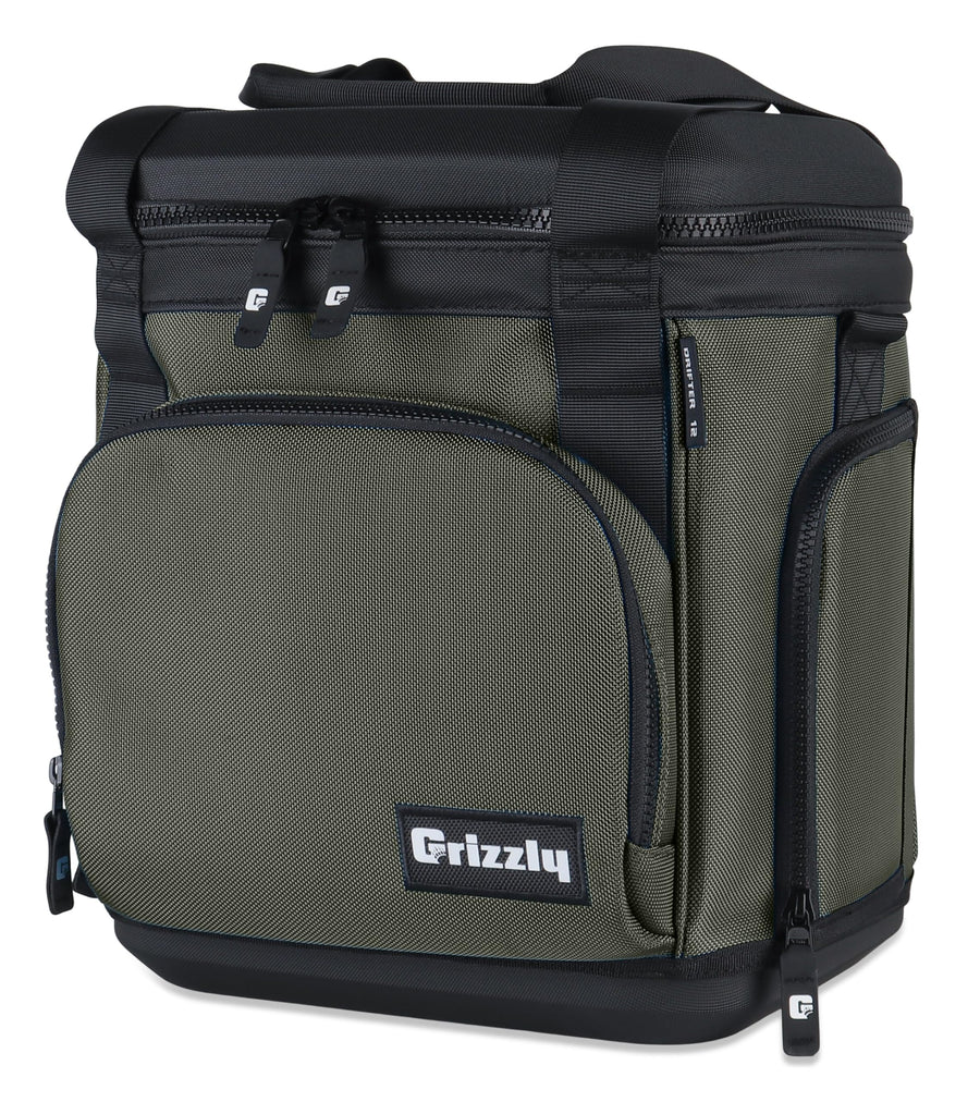 12 qt Grizzly Drifter Lunchbox |12 Flip-Top Soft Top Cooler Bag | Ice Chest for Beach Boat Camping Car Fishing Golf Hiking Hunting | Lightweight Portable Insulated Waterproof | Lunar Green
