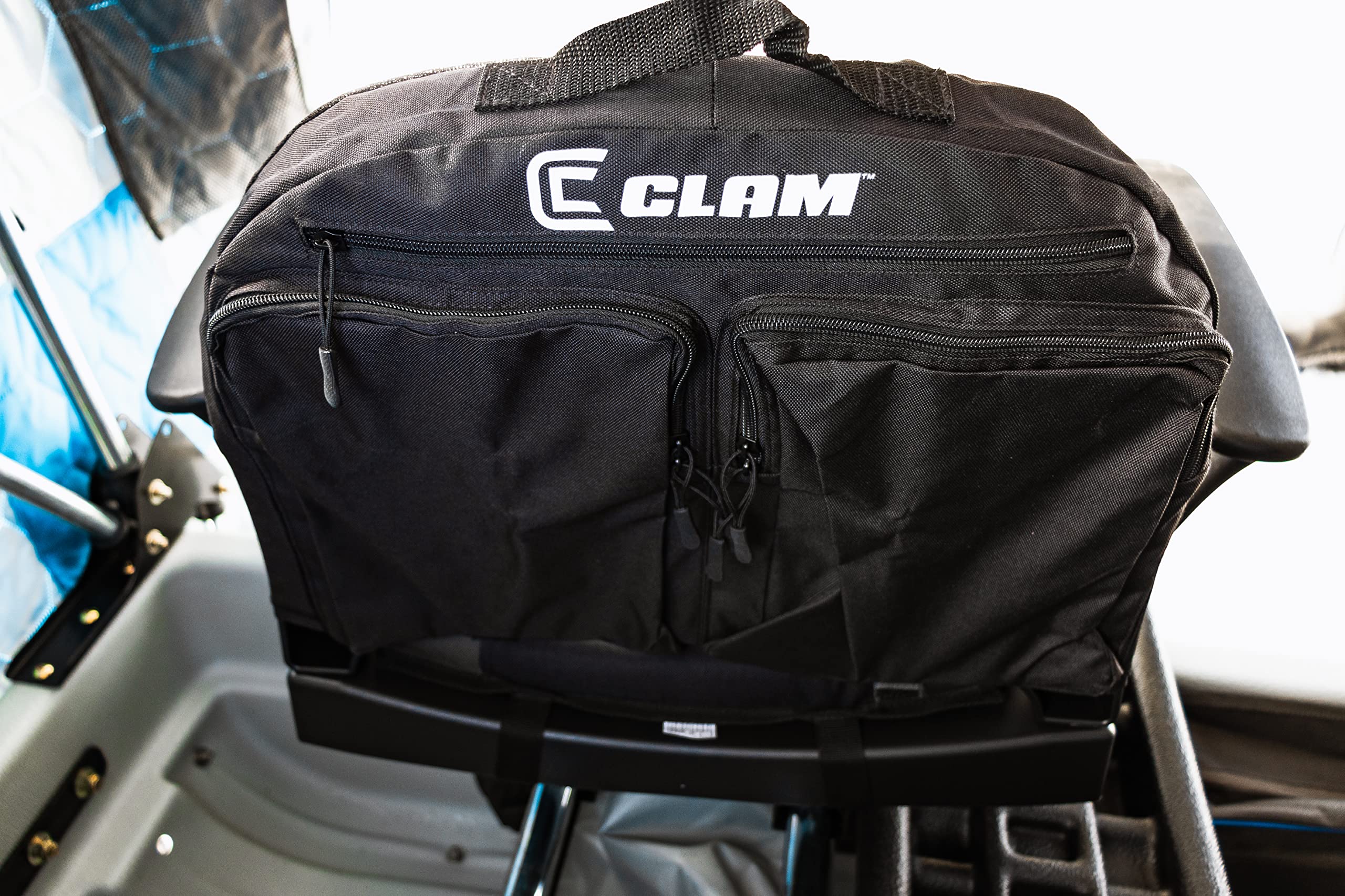 10401 Clam Outdoors Seat Back Storage Organizer – Ice Fishing Accessory – Durable Multi-Pocket Design for Tackle, Tools & Gear – Compatible with Most Clam Deluxe Seats
