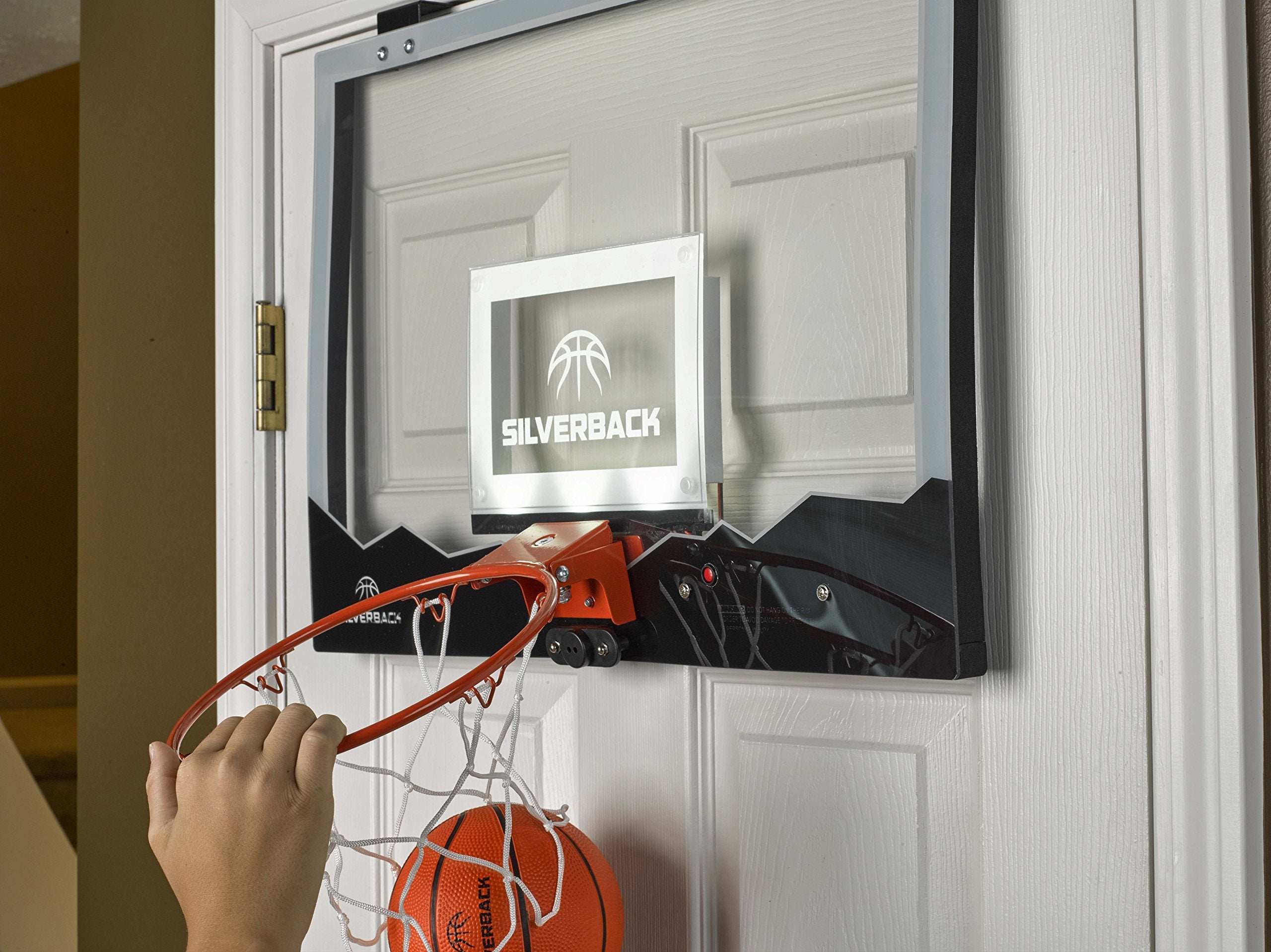 LED Light-Up Silverback Over the Door Mini Basketball Hoop - 18" - Includes Mini Basketball and Air Pump