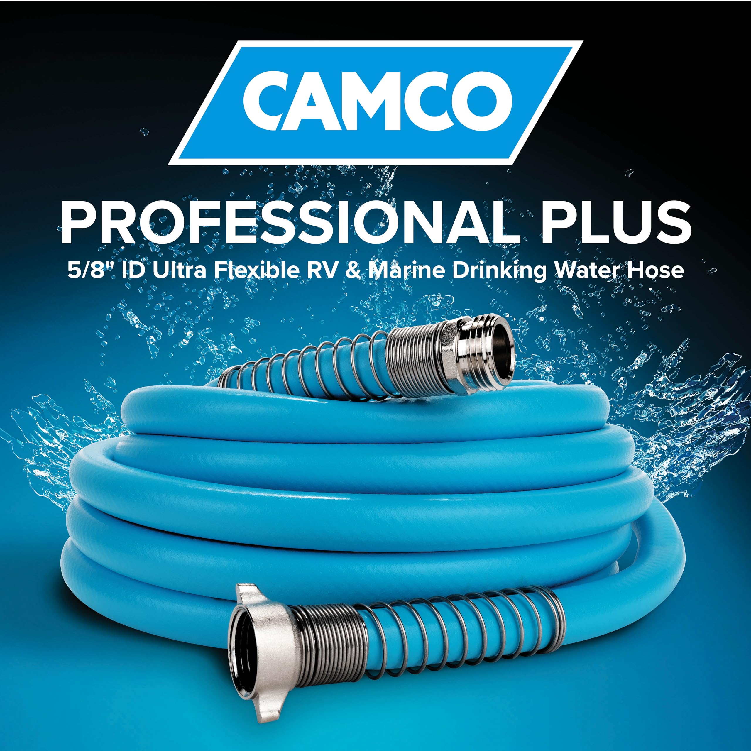 EvoFlex Camco 25-Foot Drinking Water Hose | Features an Extra Flexible Construction | Stainless Steel Strain Reliefs on Each Hose End | Ideal for RV and Marine Use (22594)