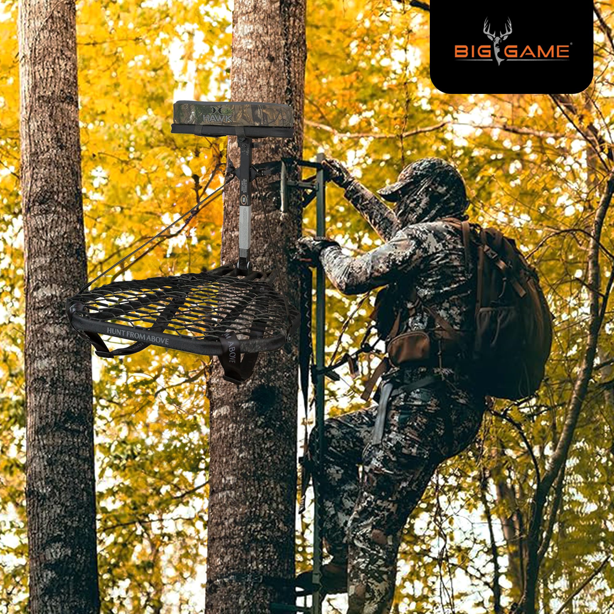 Mega Hawk Combat 1-Piece Hang-On Big Game/Shooting/Hunting Steel Tree Stand with 24"x30" XL Rock-Solid Platform