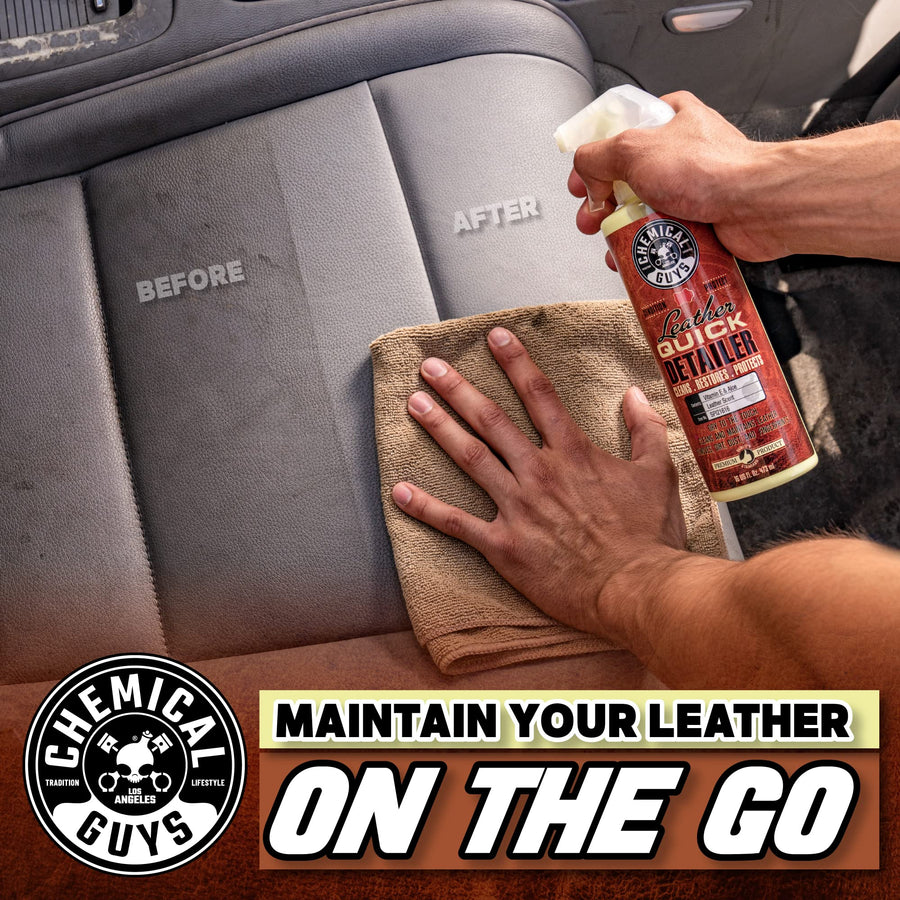 Leather Quick Detailer Chemical Guys - Interior Cleaner and Conditioner for Natural, Synthetic, Pleather, and More, Safe for Car Seats, Furniture, Apparel, Shoes & Boots, Leather Scented - 16 fl oz