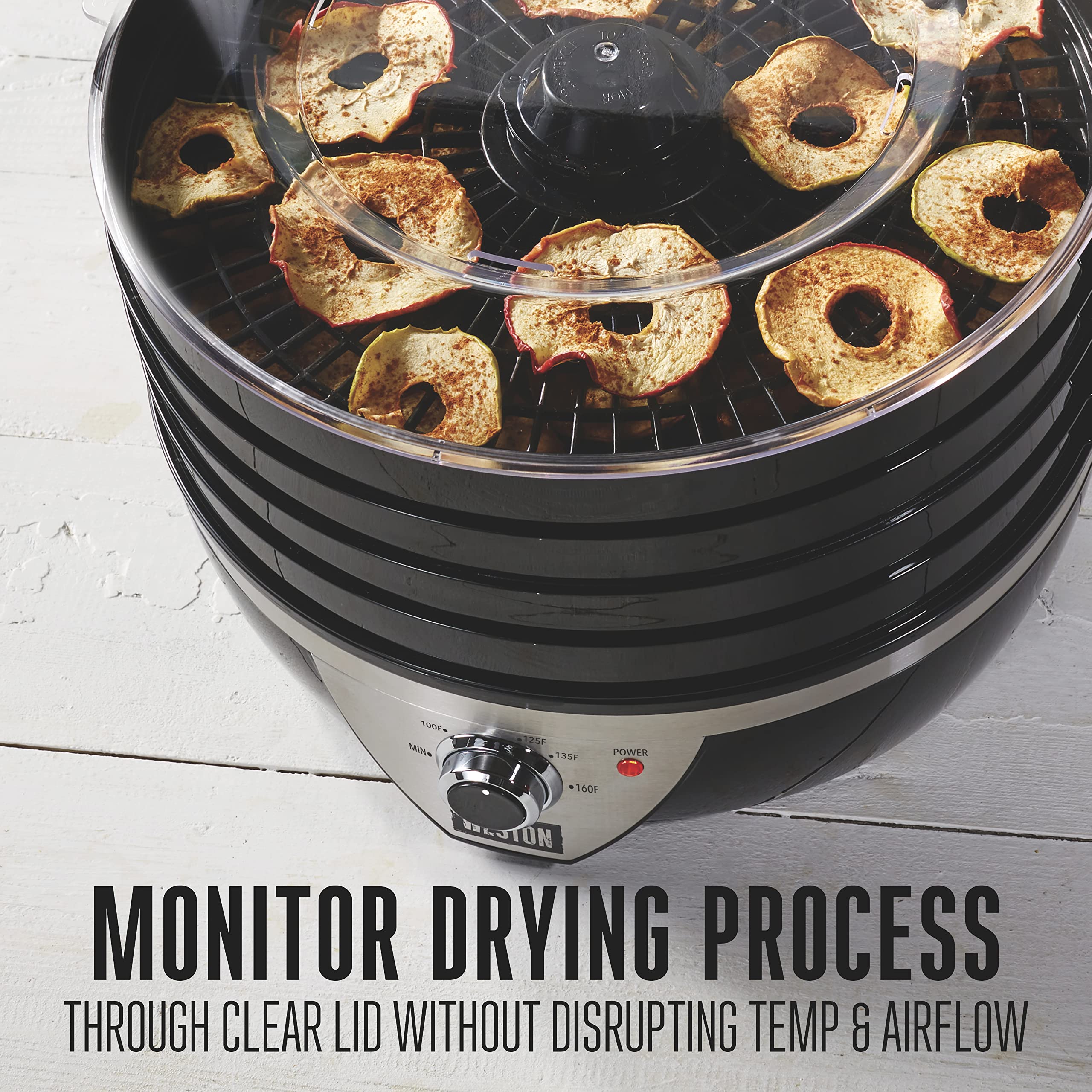 Weston Dehydrator Food Machine for Jerky, Fruit, Meat, Herbs, Vegetables, with Temperature Control (100-160F), 4 Stackable Trays (3 Sq. Ft.), Black & Stainless Steel Accents (75-0640-W)