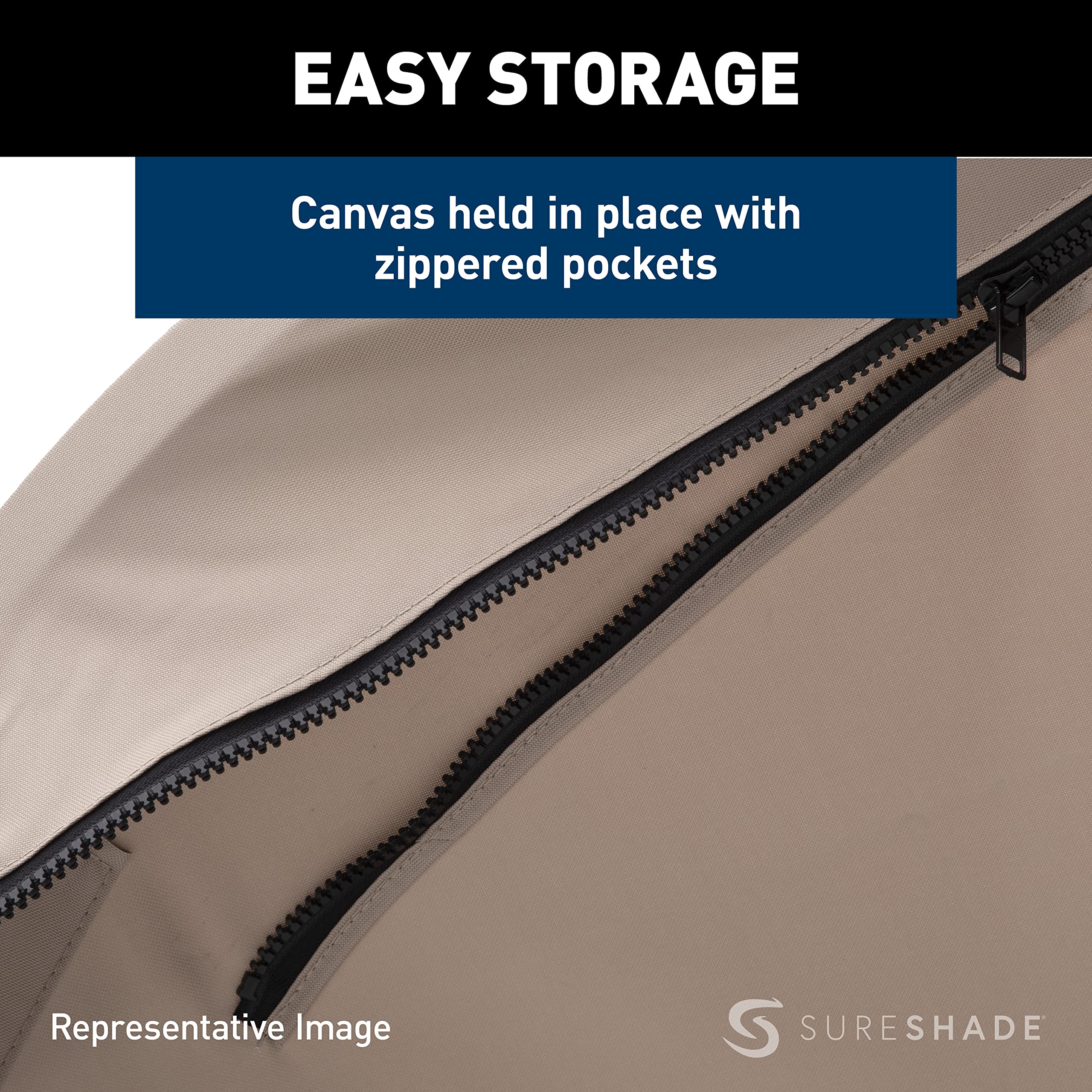 Power SureShade Pontoon Bimini Top - Black Anodized Frame, Beige Fabric
