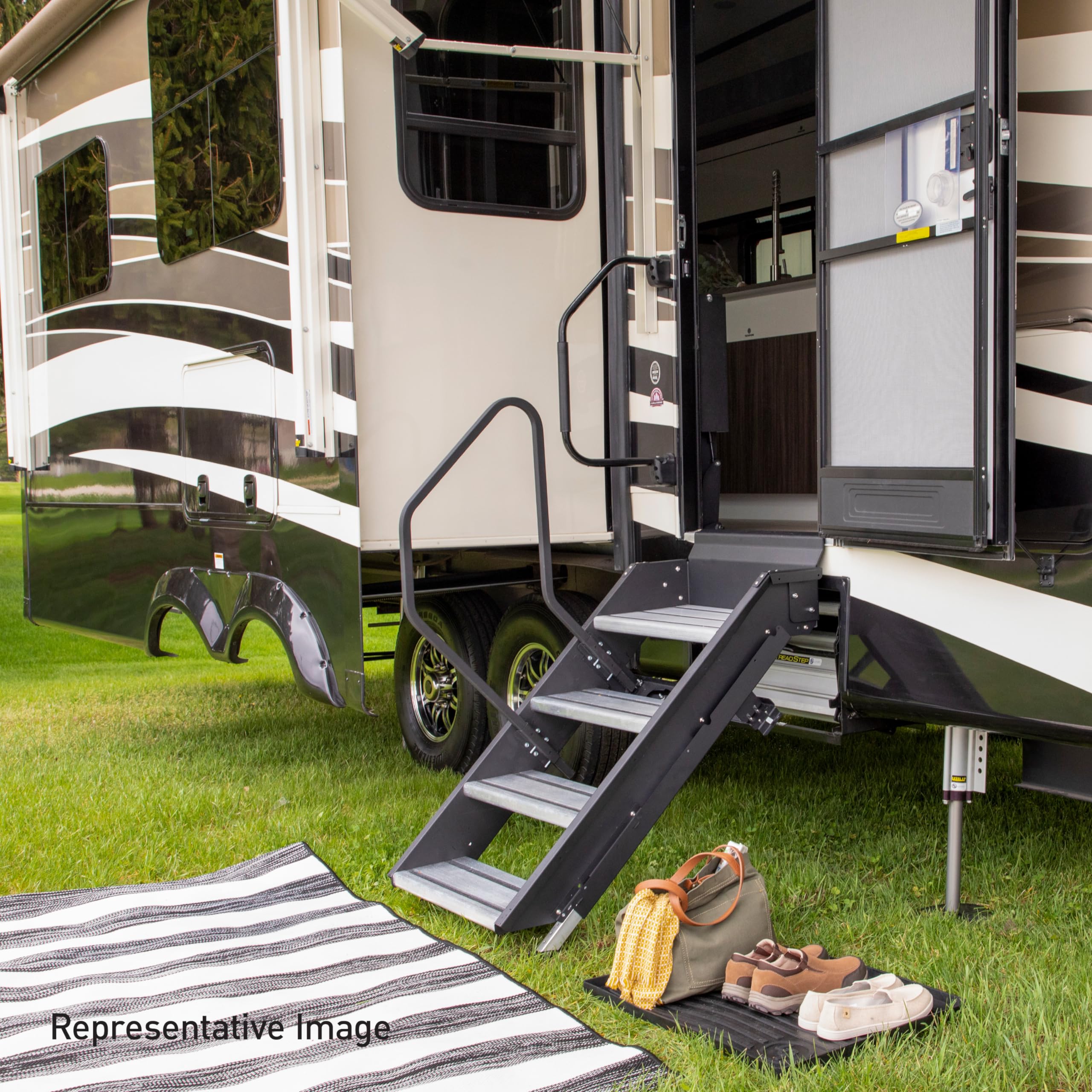 Lippert Components Quad Step Solid Step for RV and Travel Trailer Entry Doorway ,30 inch -791575 , Black