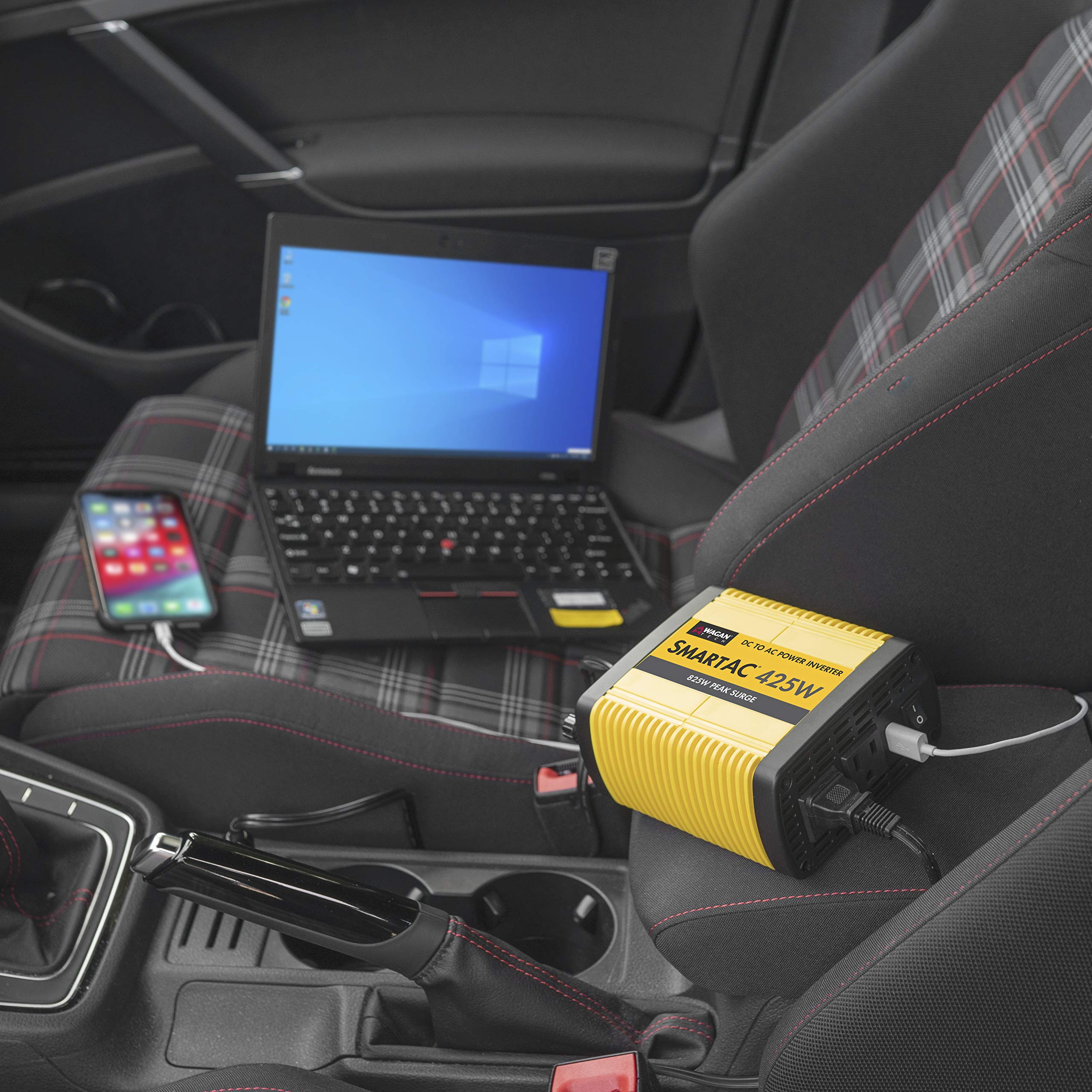Wagan 425W EL3706 Power Inverter 425W TrueRated Continuous 825W Surge PowerAC to DC 12V to 110V AC Inverter with 2 AC Outlets and 2A USB Charging Port