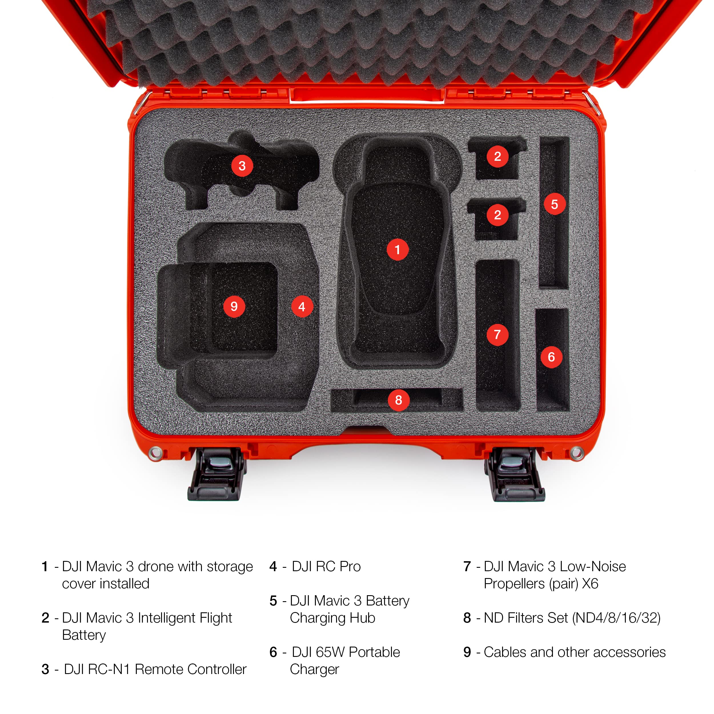 Waterproof Nanuk 925 Hard Case with Foam Insert for DJI Mavic 3 Fly More/Cine Premium Combo - Orange (925-MAV33)