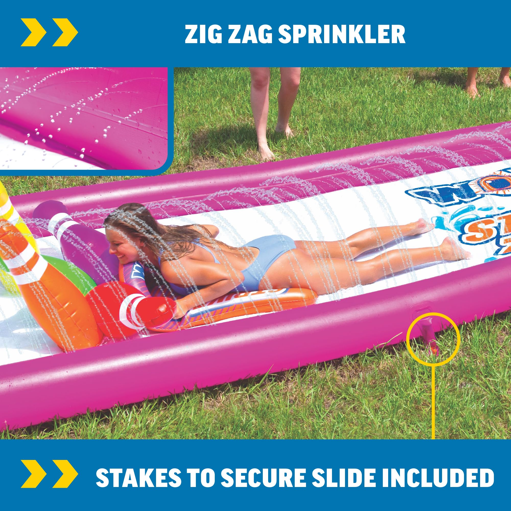 Strike Zone WOW Sports - Water Slide 25 Foot Slip n Slide with Inflatable Sides & Sprinklers - Human Bowling Water Slide with Inflatable Pins