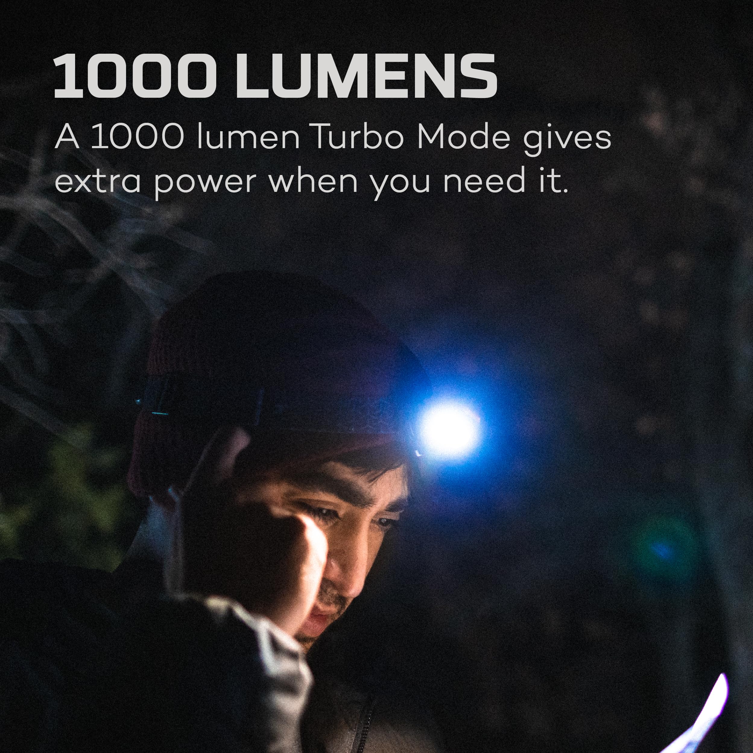NEBO Powerful Einstein 1000 Lumen Headlamp with Flexpower, Compact Low-Profile Headlamp with 5 Light Modes, Black